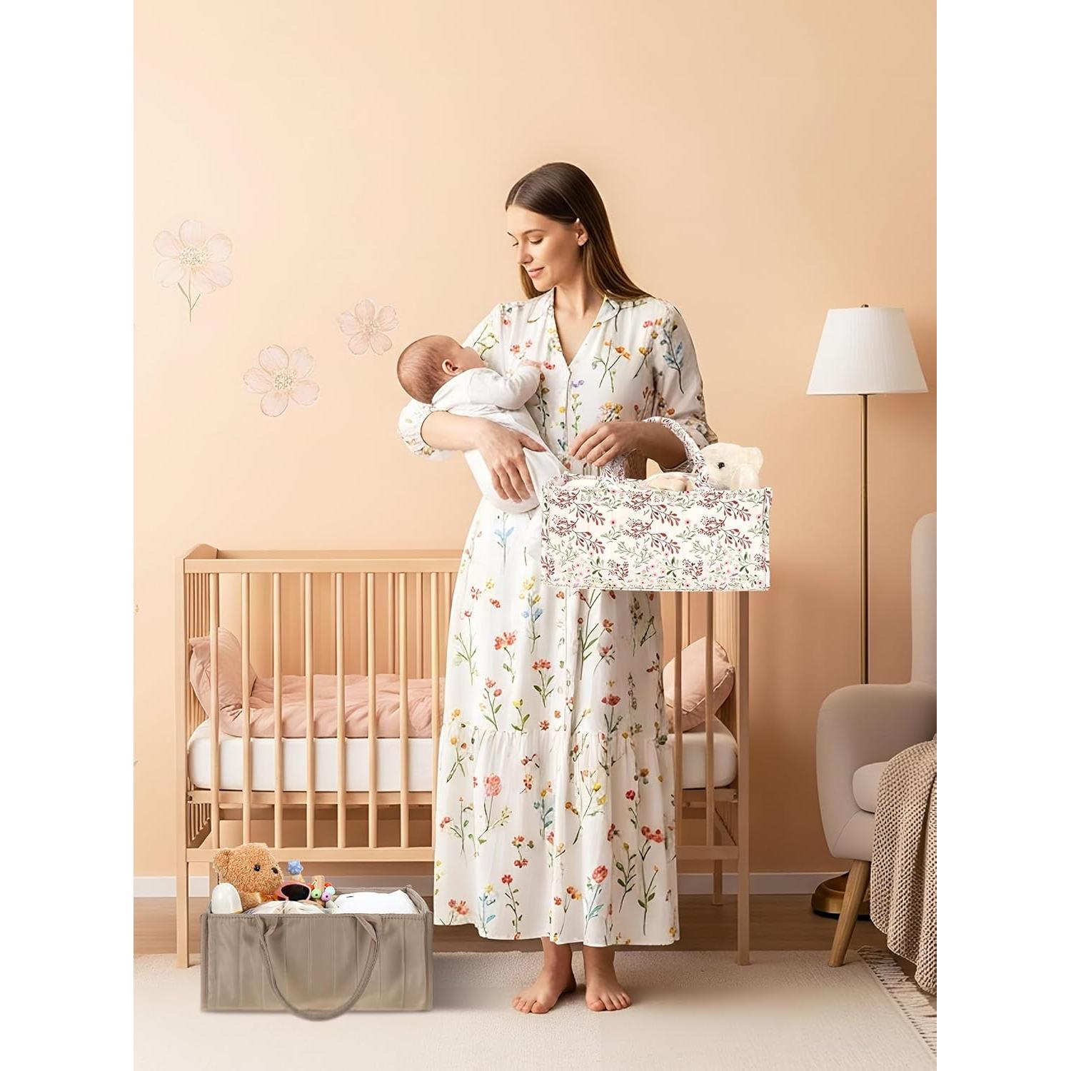 Organizador de Cesta para Pañales Shinylin 2 Pcs Floral Marrón