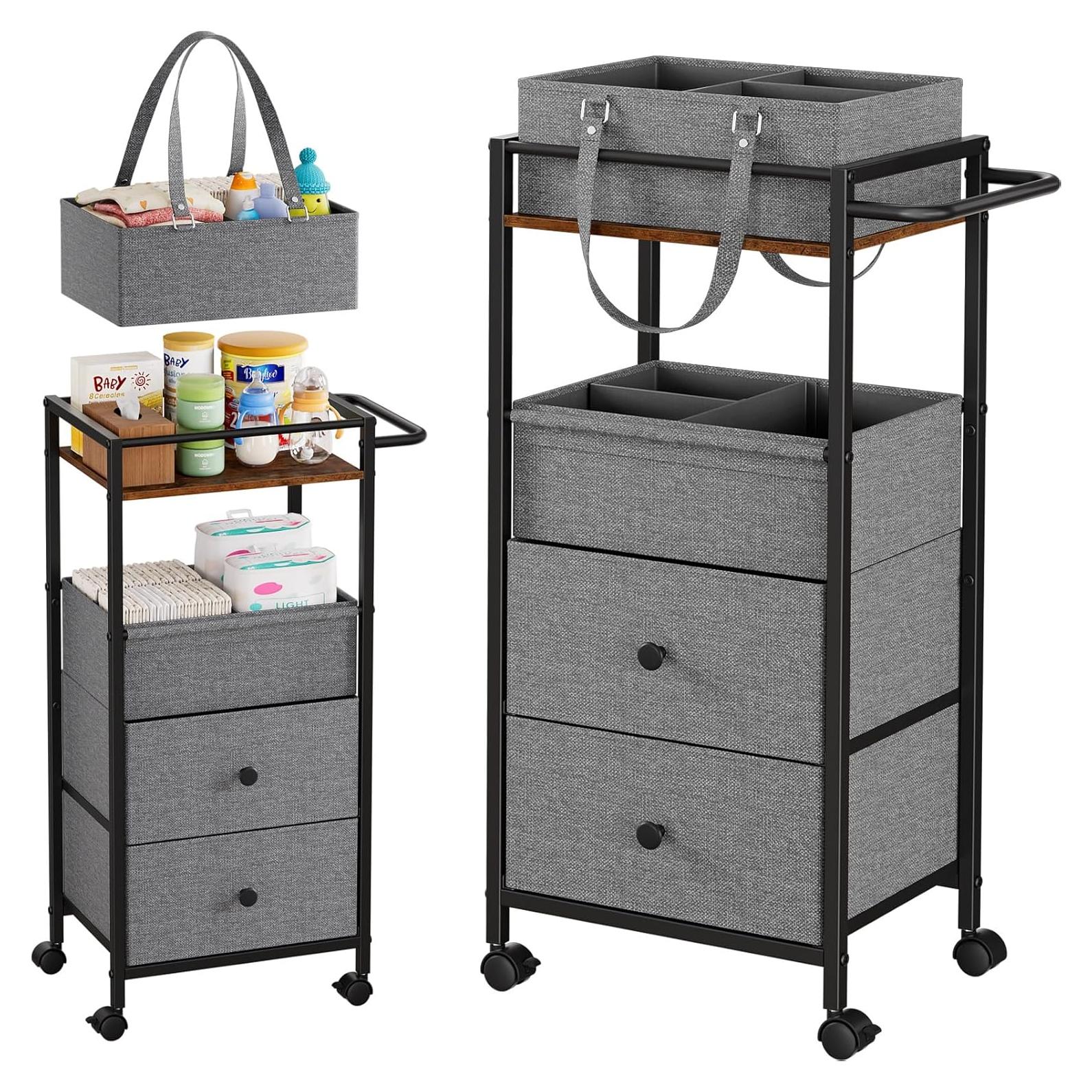 Carro Organizador de Pañales Modanais 3 en 1 Negro con Cajones