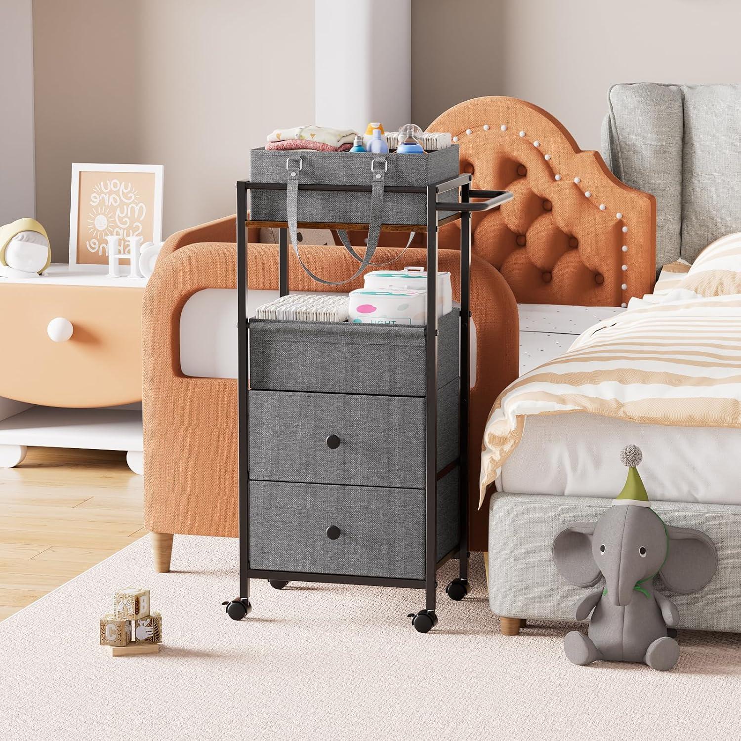 Carro Organizador de Pañales Modanais 3 en 1 Negro con Cajones