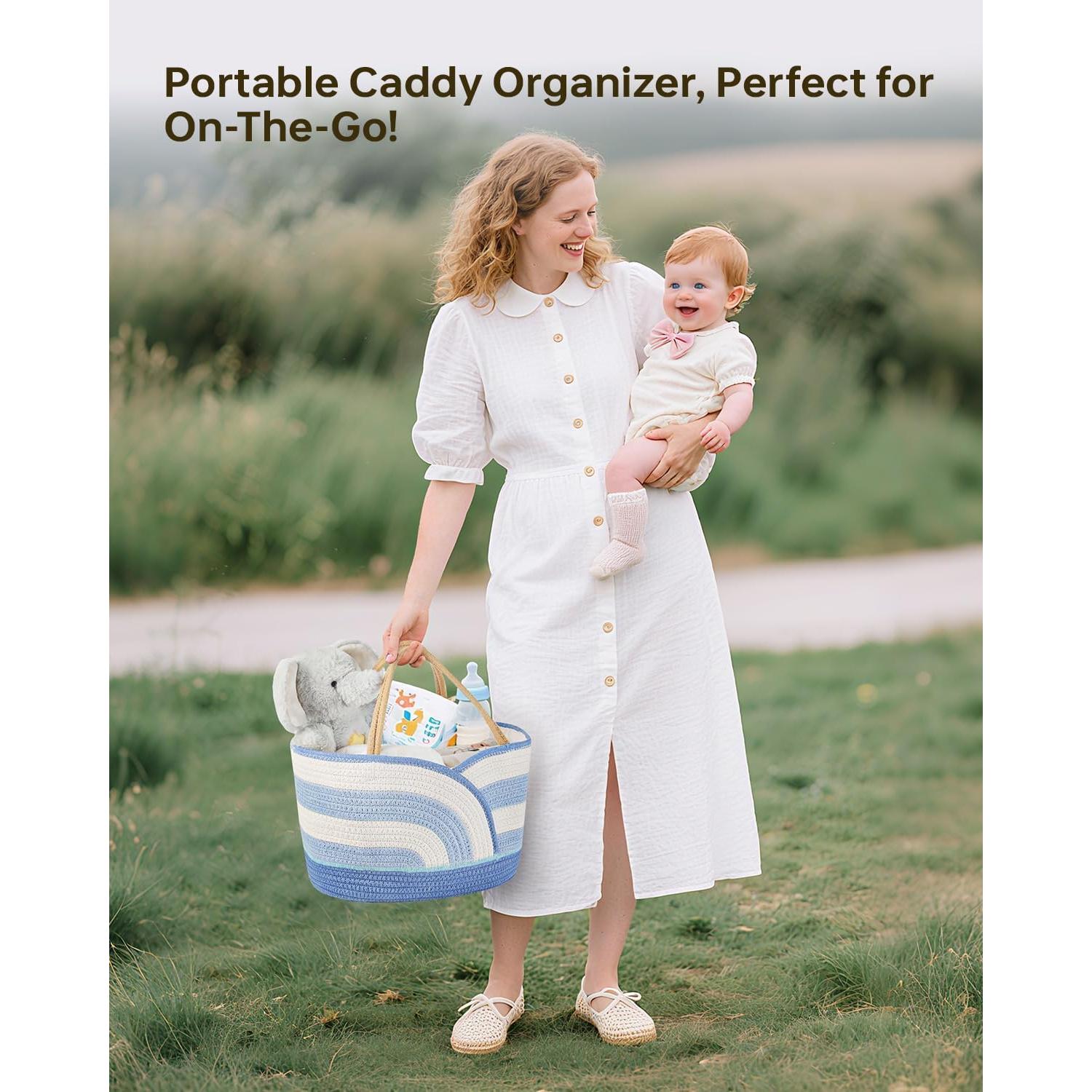 Caddy Organizador de Pañales Babygreat Azul y Blanco 35.88x21.92cm