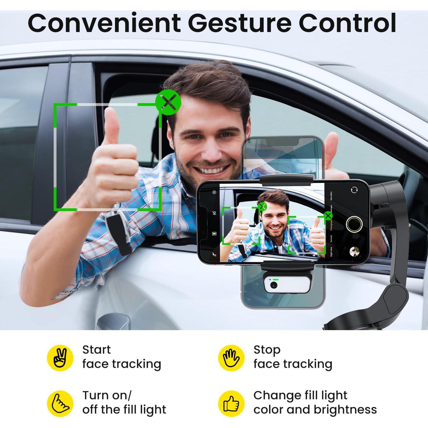 Gimbal Stabilizer for Smartphone, 3-Axis Phone Gimbal Portable and Foldable with AI Tracking Sensor Magnetic Fill Light, Gimbal Stabilizer for iPhone & Android, Phone stabilizer for Video Recording