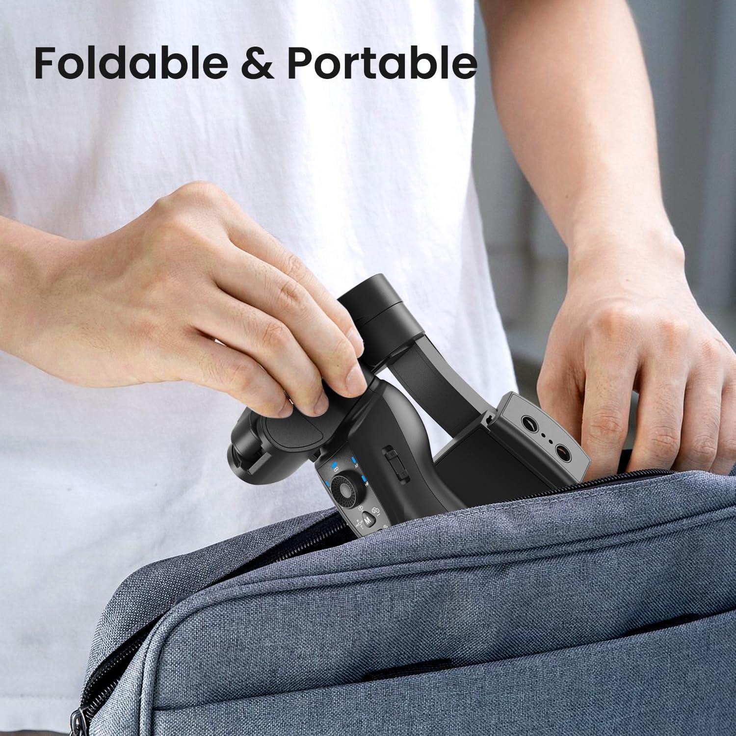 Gimbal Stabilizer for Smartphone, 3-Axis Phone Gimbal Portable and Foldable with AI Tracking Sensor Magnetic Fill Light, Gimbal Stabilizer for iPhone & Android, Phone stabilizer for Video Recording