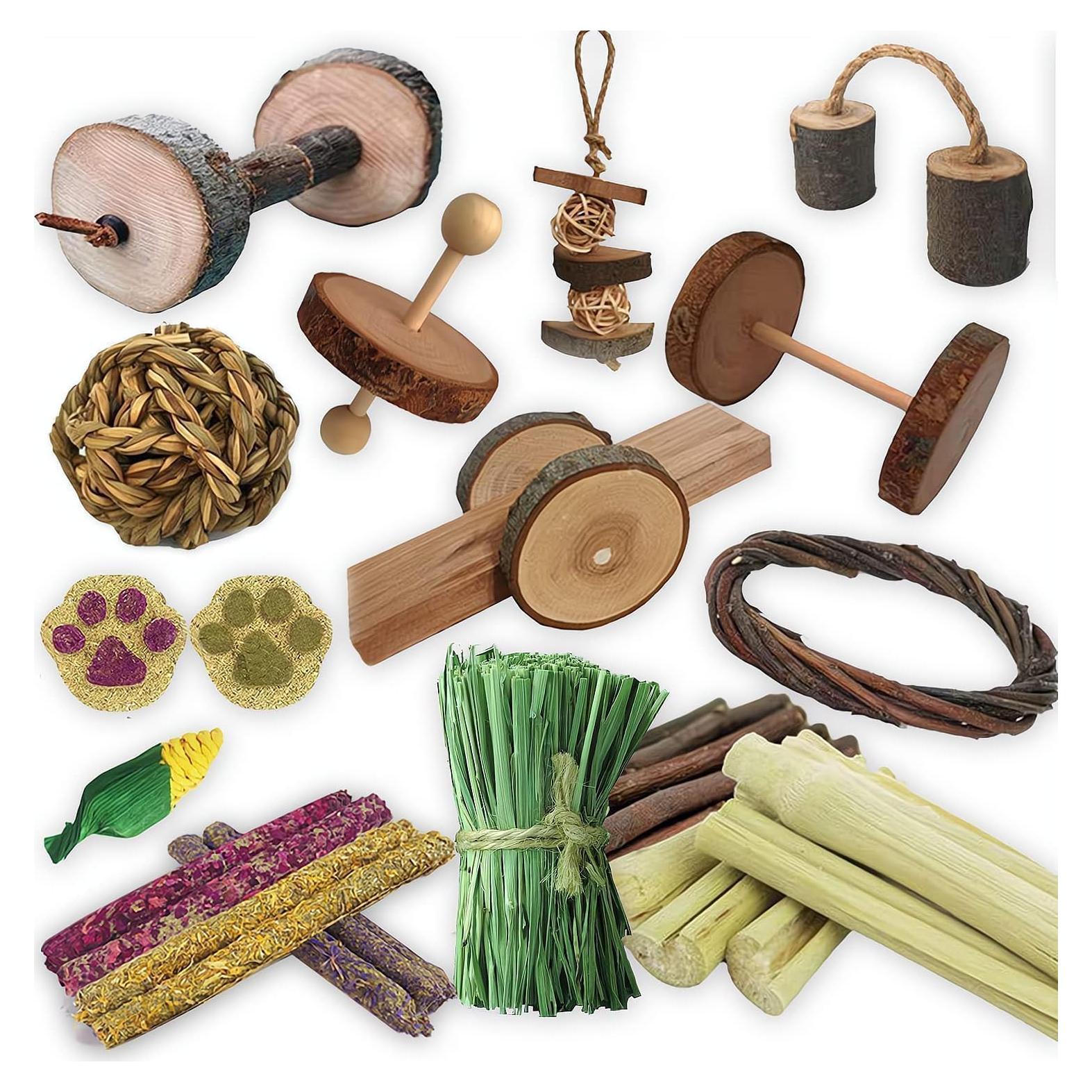 Juguetes de Madera para Cobayas y Conejos - Set de 10 Piezas