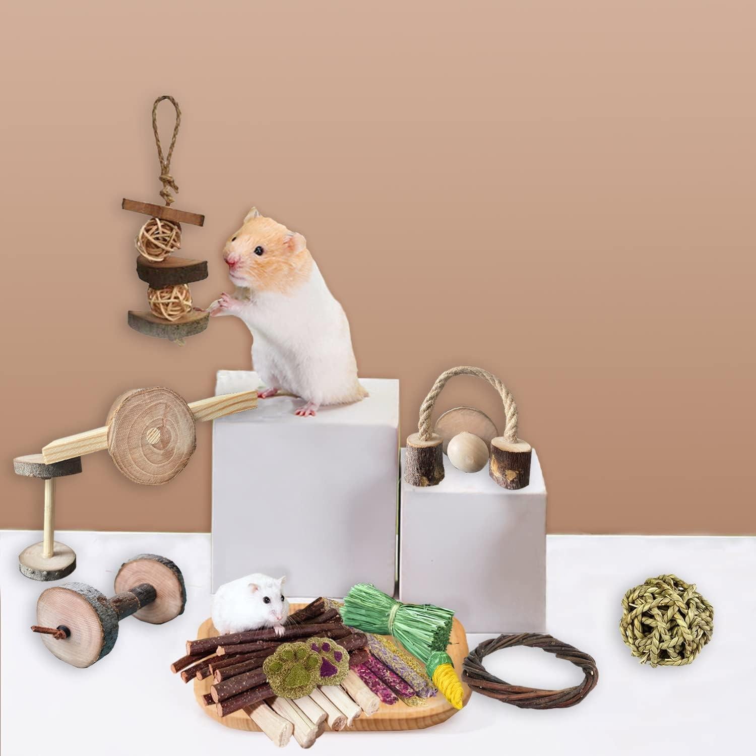 Juguetes de Madera para Cobayas y Conejos - Set de 10 Piezas