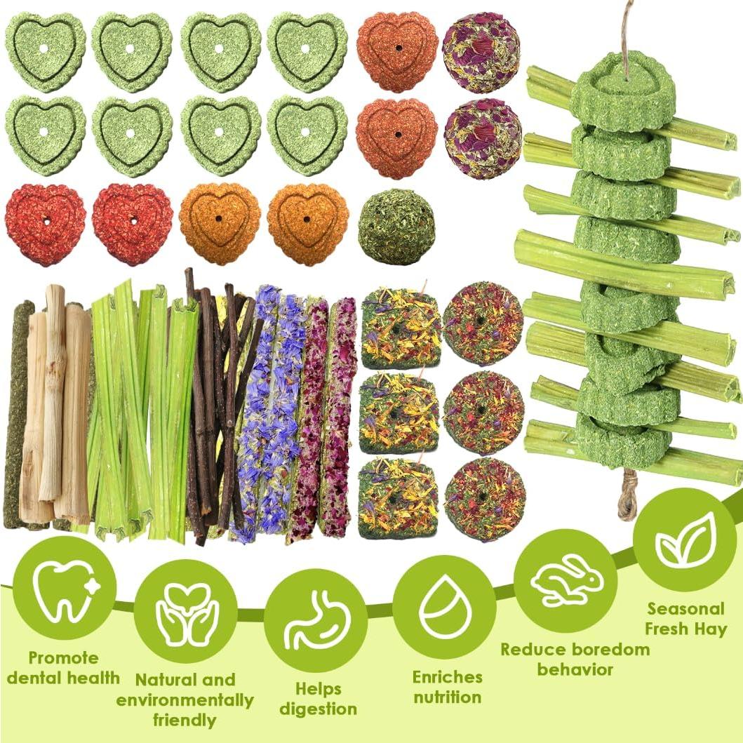 Juguetes para roer conejos Tyotrbs 60 piezas nutritivas