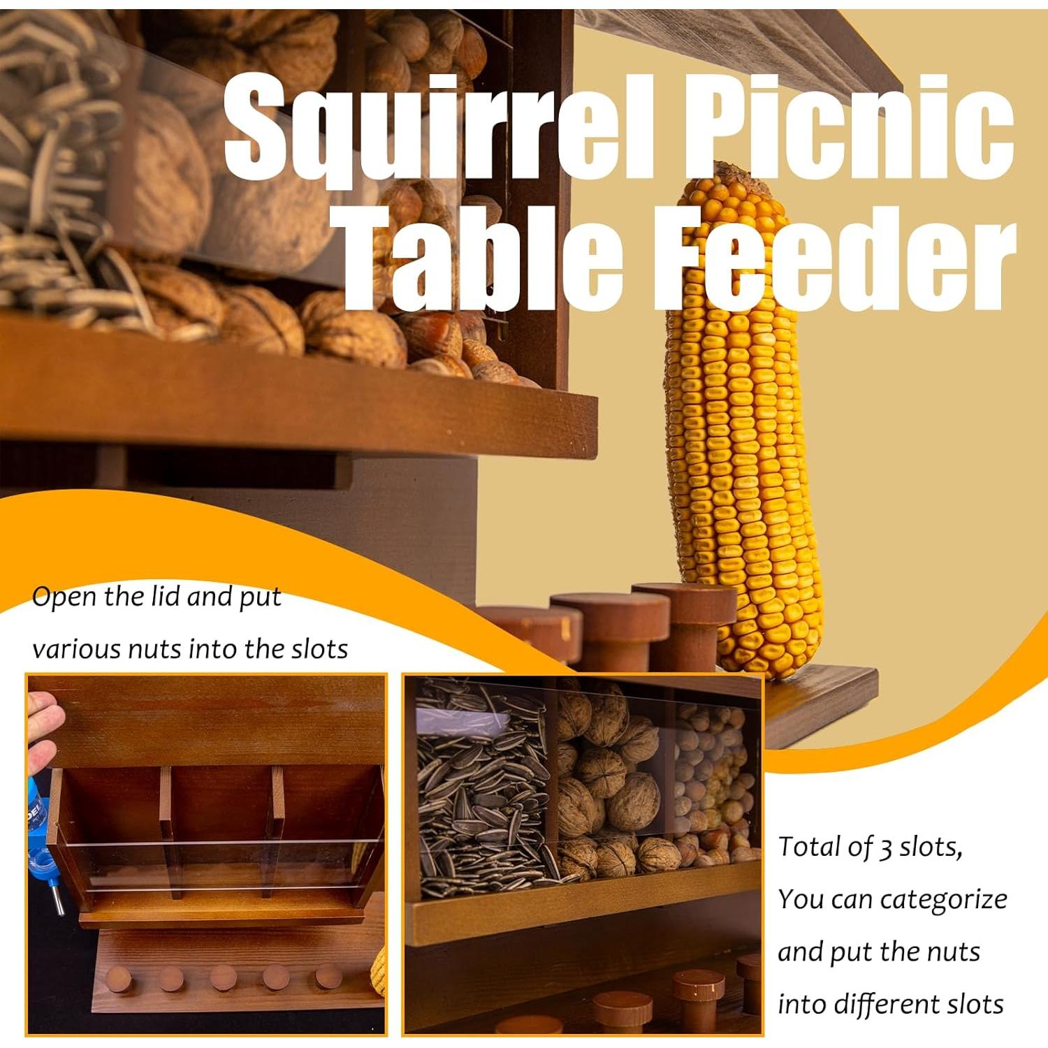 Mesa de Picnic para Ardillas WodGod con 5 Taburetes y Alimentador