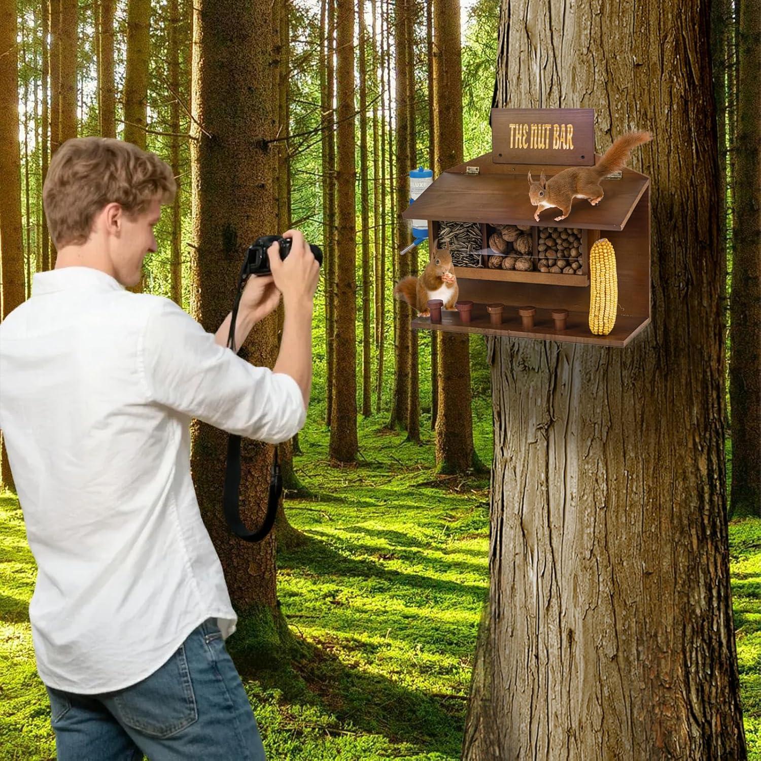 Mesa de Picnic para Ardillas WodGod con 5 Taburetes y Alimentador