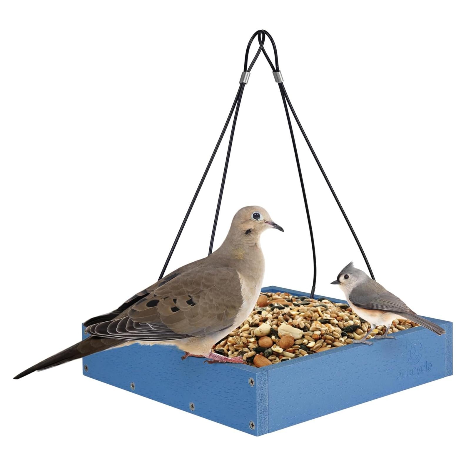 Alimentador de Aves EcoCycle Azul 1.42L Bandeja Colgante
