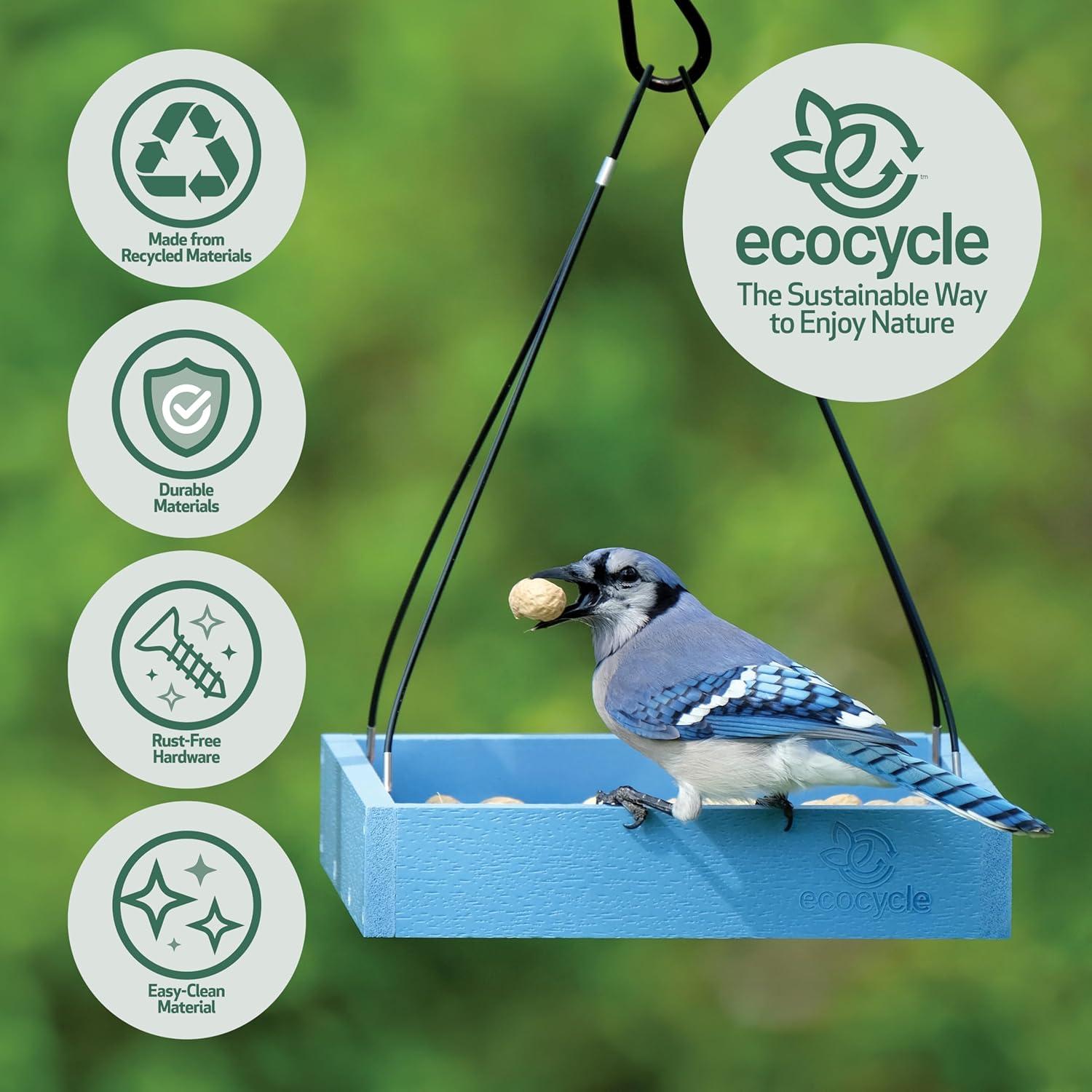 Alimentador de Aves EcoCycle Azul 1.42L Bandeja Colgante