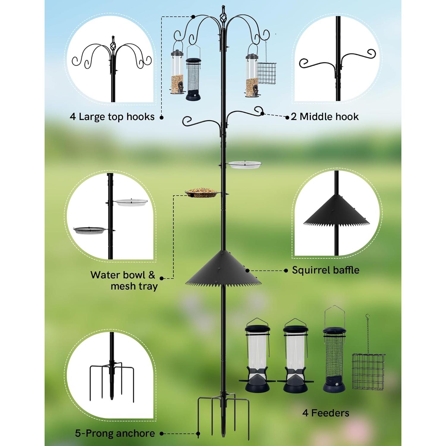 Estación de Alimentación de Aves Boostool 238.76 cm con Baffle