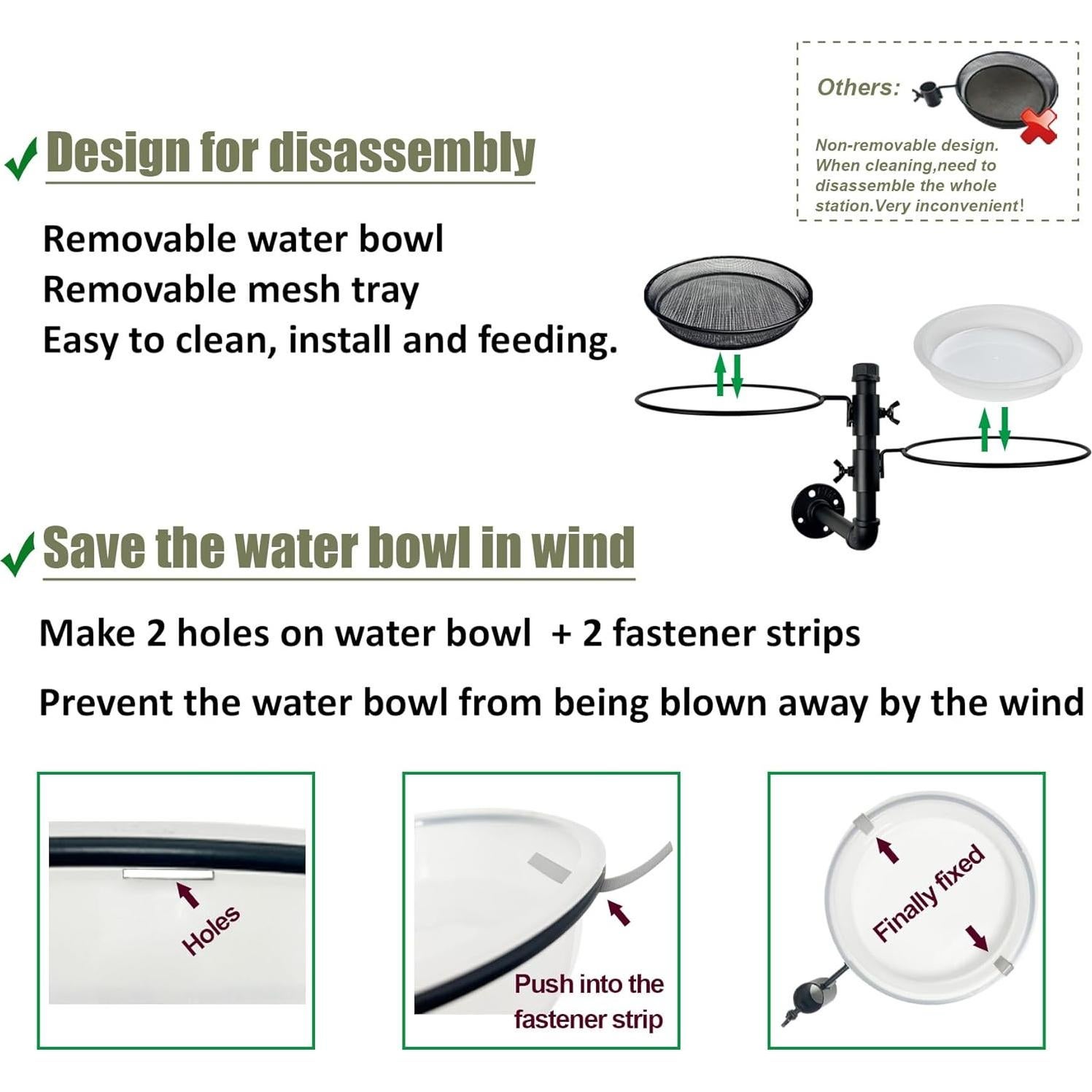 Comedero y Baño para Aves CQAIRIOU Montado en Pared 43.9cm