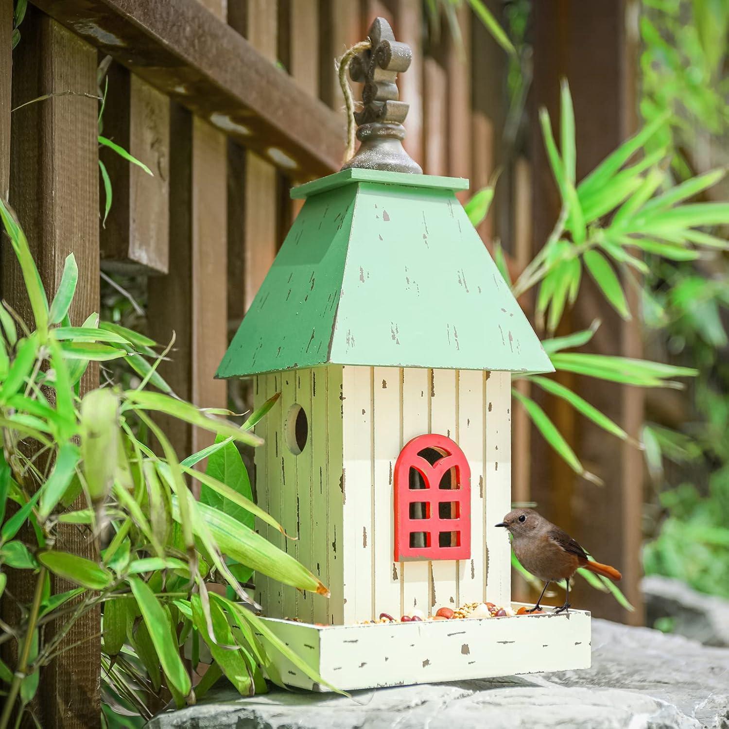 Casa de Pájaro Colgante Yinns de Madera con Bandeja 33cm