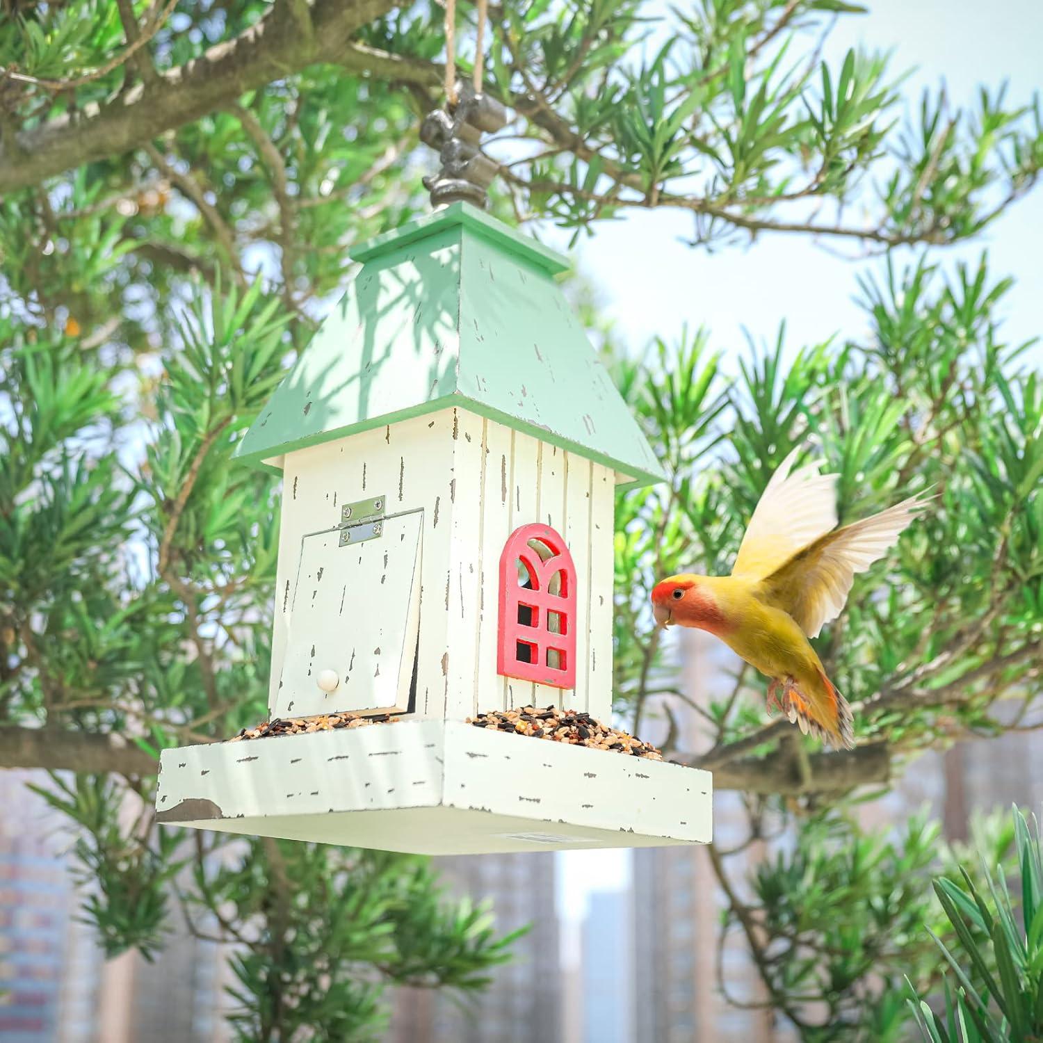 Casa de Pájaro Colgante Yinns de Madera con Bandeja 33cm