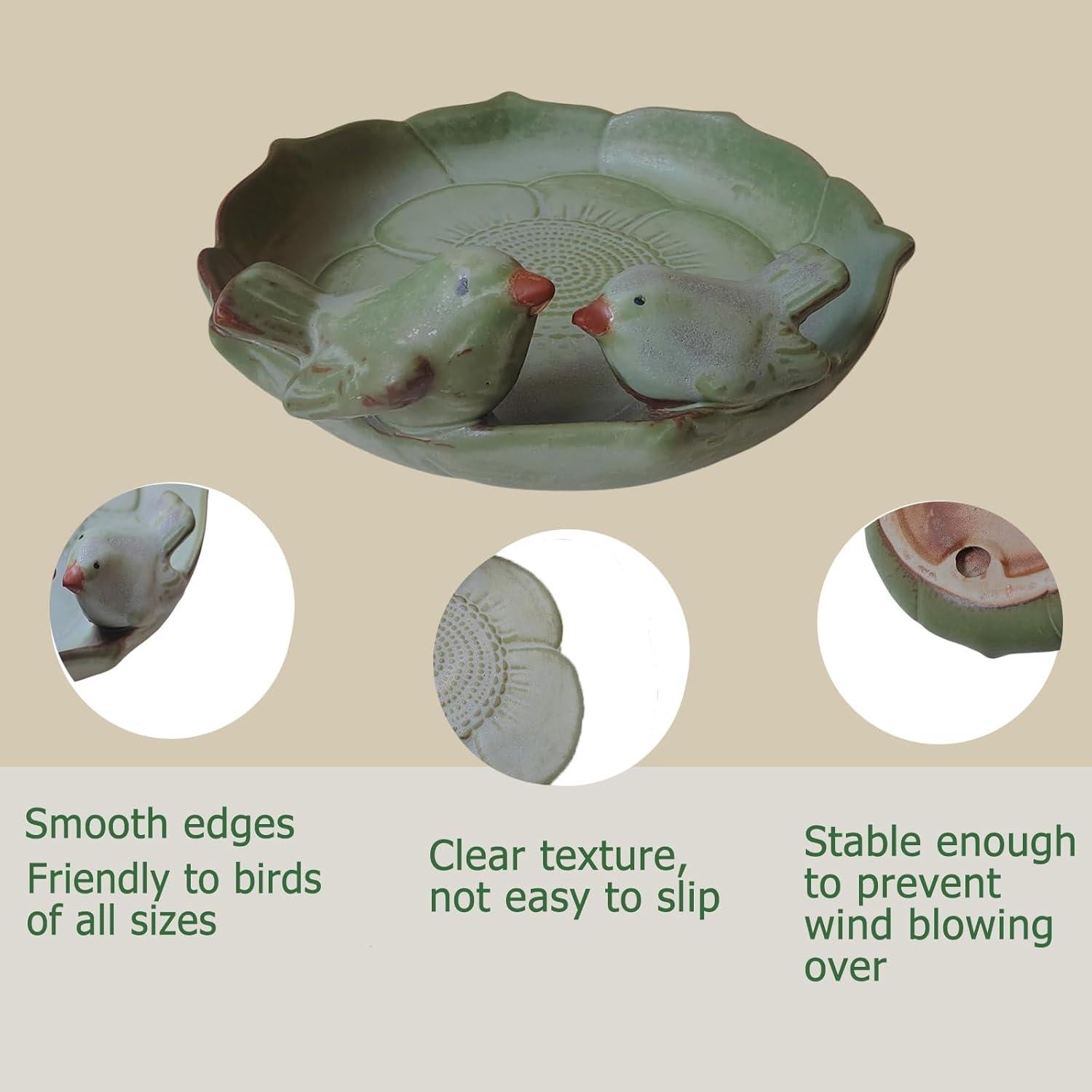 Baño de Aves de Cerámica Verde Bakayoyo 25.4 cm para Exterior