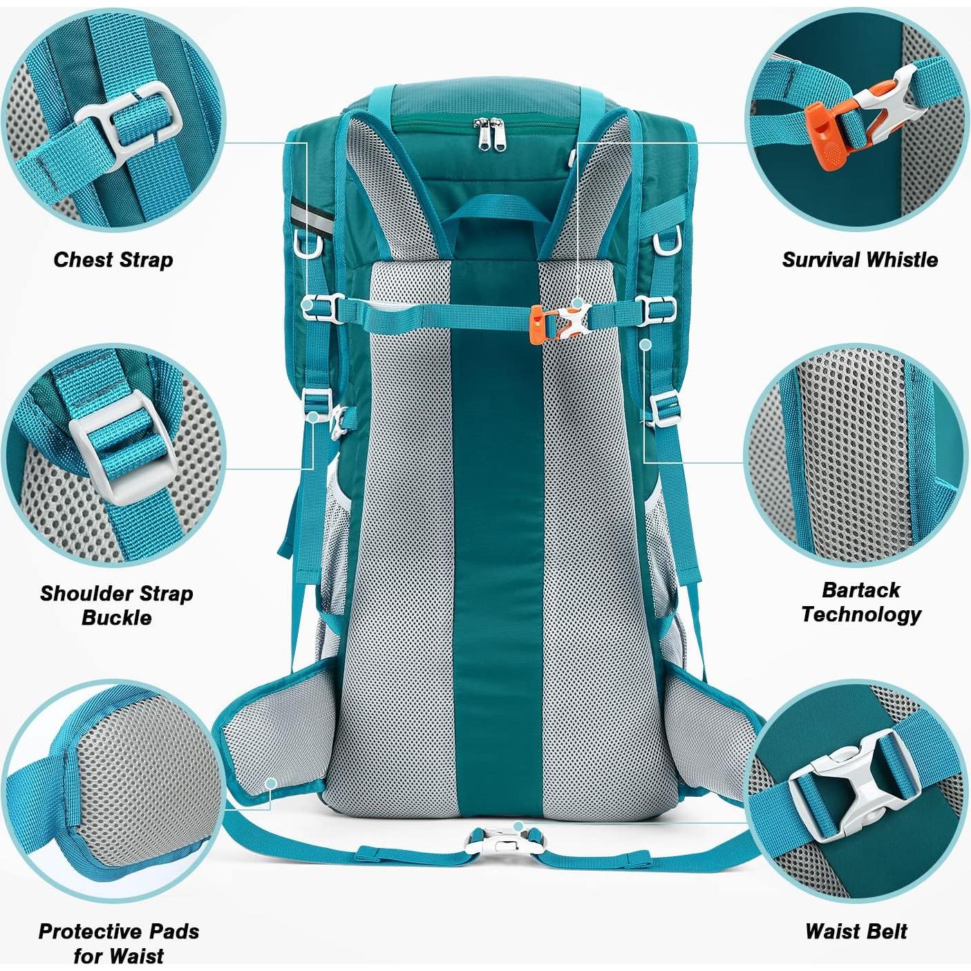 Mochila de Senderismo HOMIEE 50L Impermeable Verde
