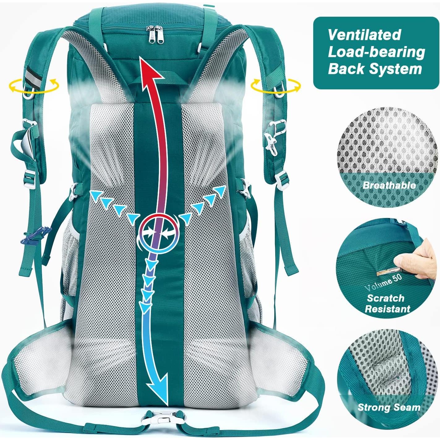 Mochila de Senderismo HOMIEE 50L Impermeable Verde