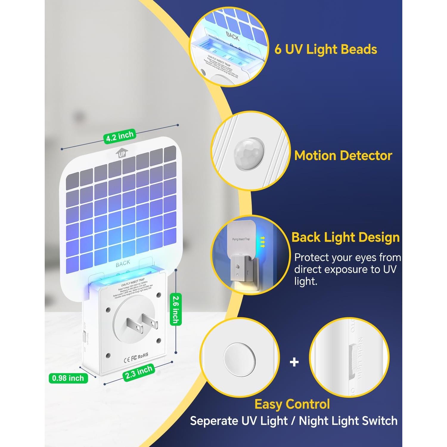 Trampa de Moscas Interior Tihilgam 2 en 1 con Luz Nocturna