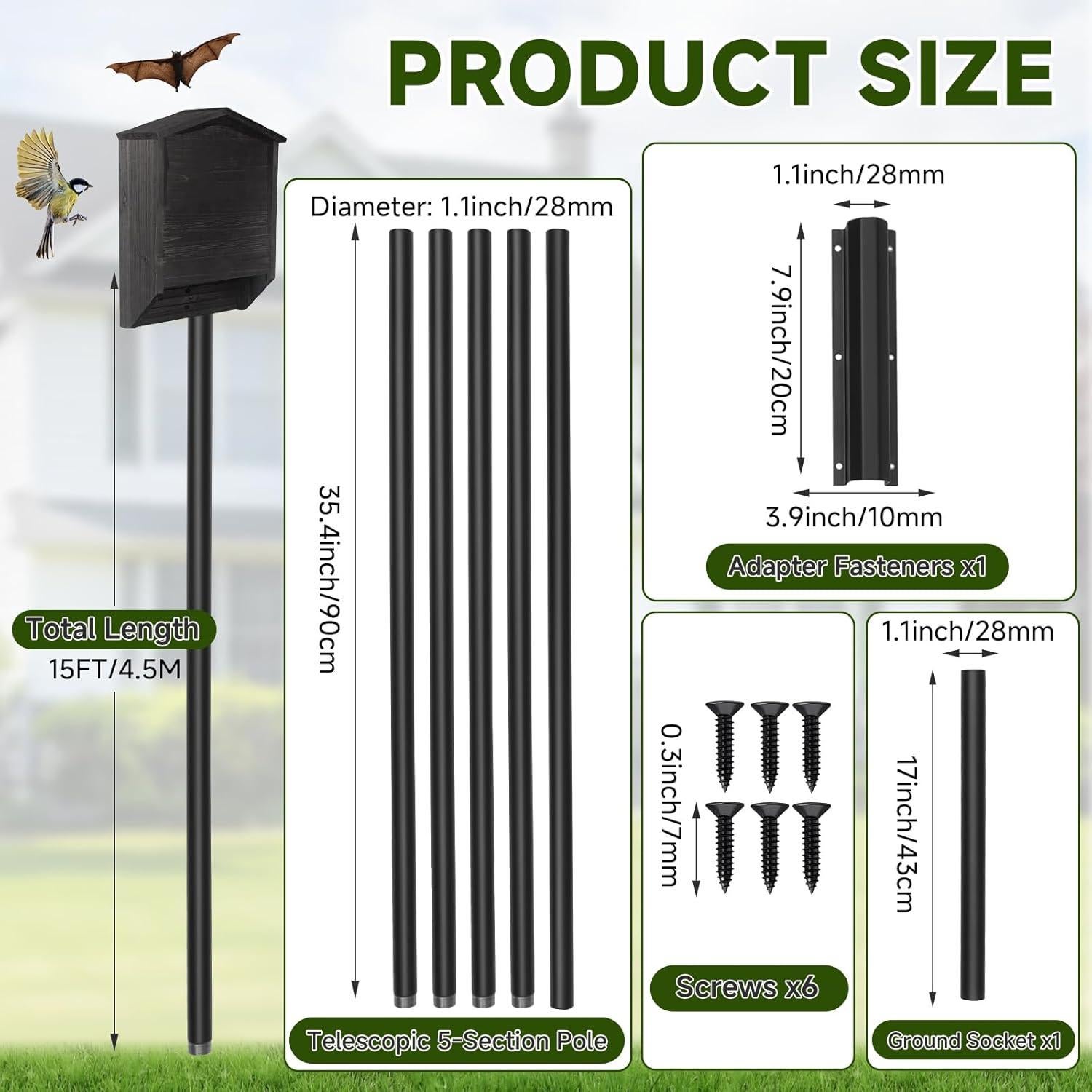 Poste Telescópico para Casa de Murciélagos HOSASSPER 4.5m