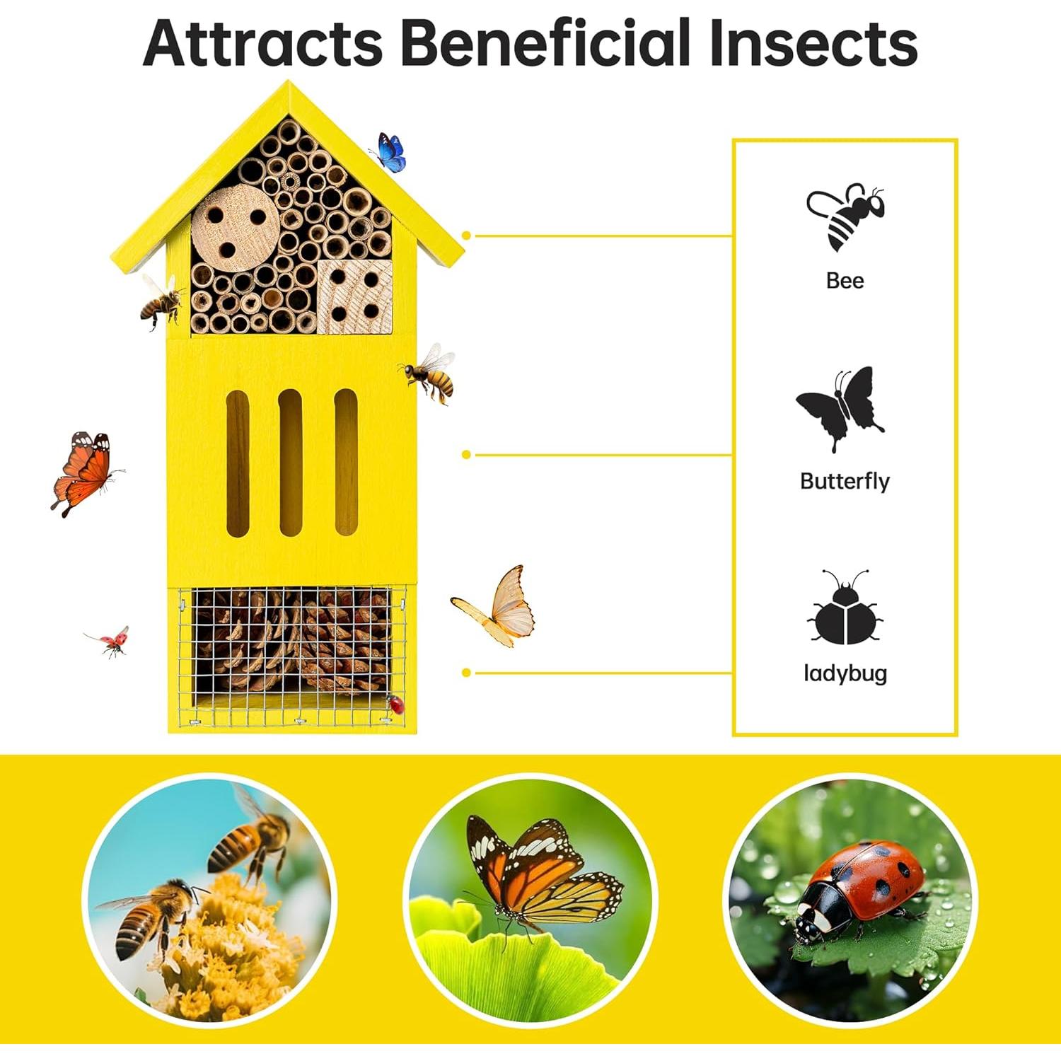Casa de Insectos de Madera UUMENHA para Abejas y Mariposas 26.4x14x8cm