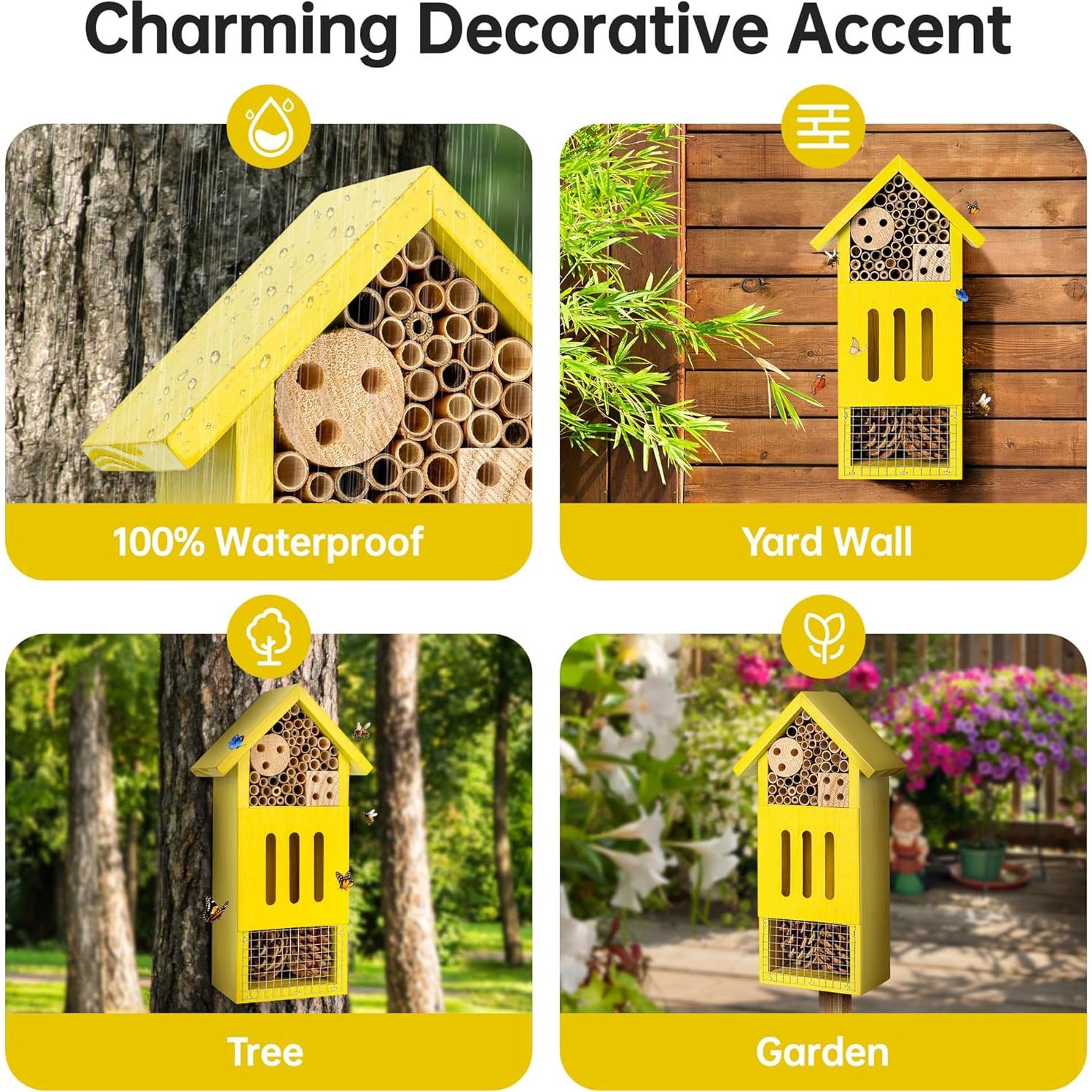 Casa de Insectos de Madera UUMENHA para Abejas y Mariposas 26.4x14x8cm