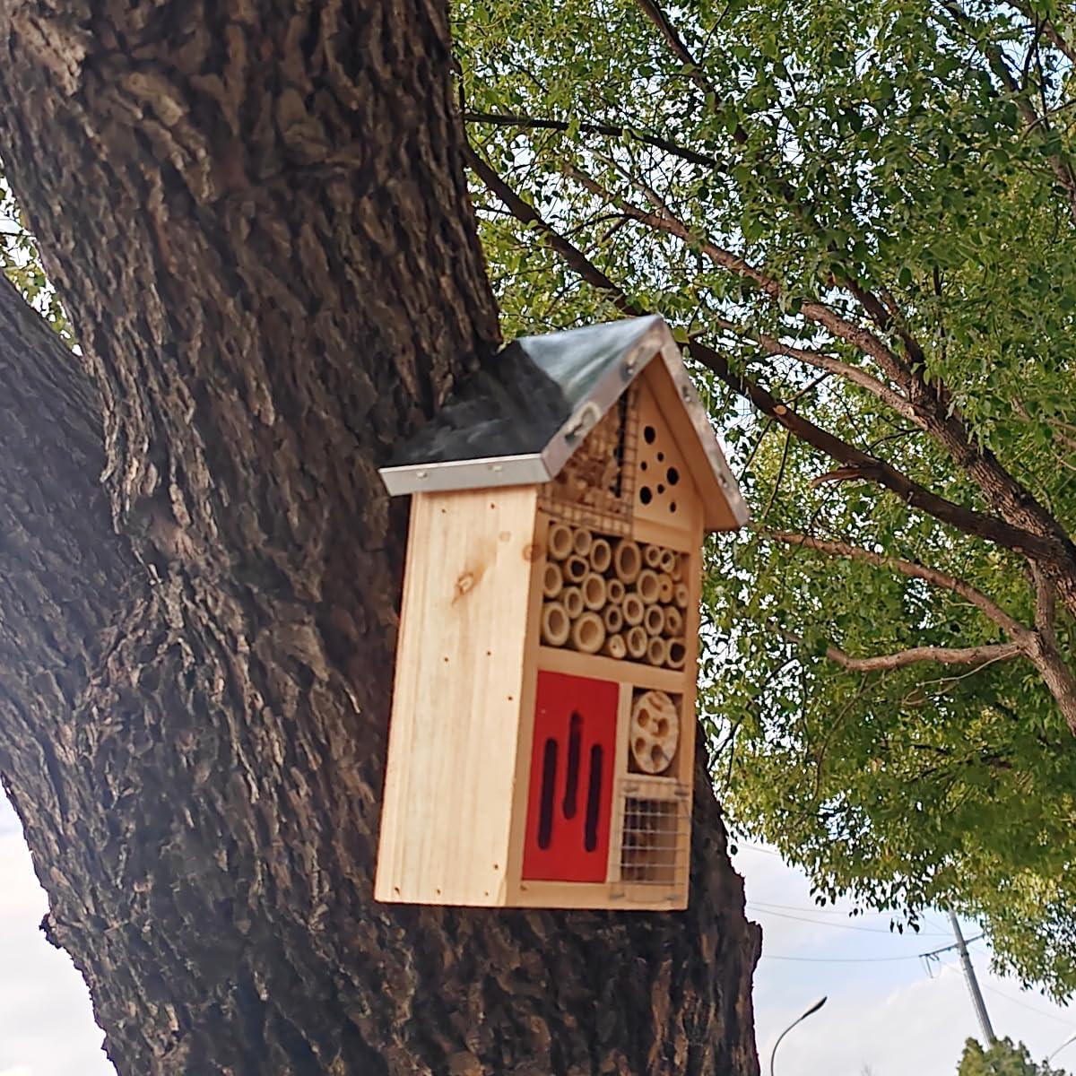 Casa de Abejas Colgante de Madera Natural TIHOOD 25.4x17 cm