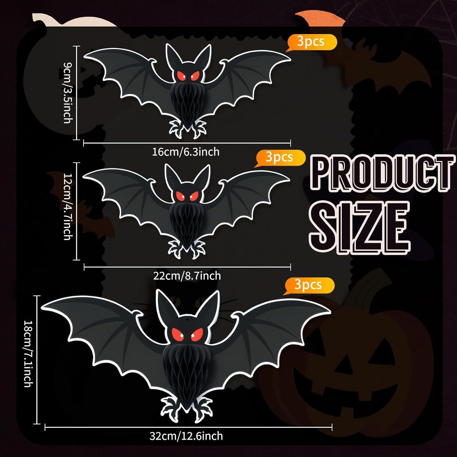 9 Murciélagos de Papel 3D Halloween AmazingSpark - Decoración