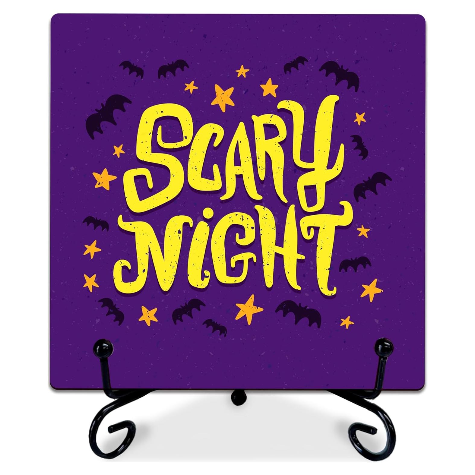 Cartel de Madera Halloween GHTRP 12.7x12.7cm con Soporte