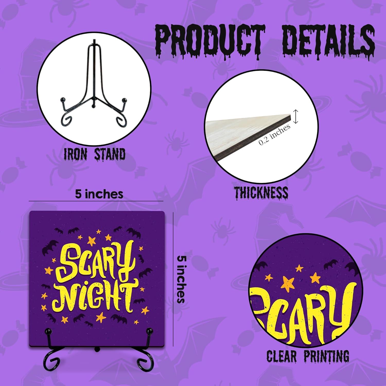 Cartel de Madera Halloween GHTRP 12.7x12.7cm con Soporte