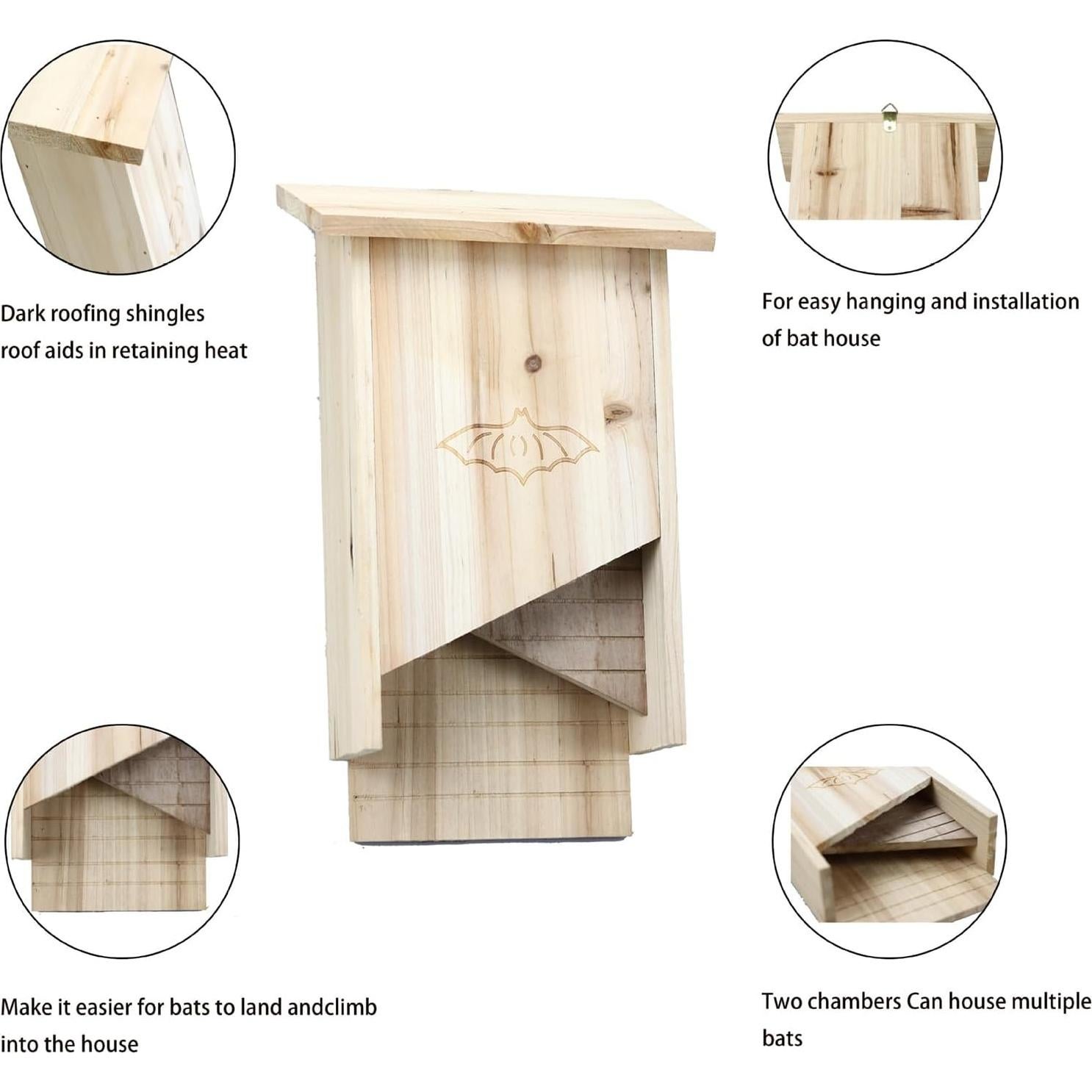 Casa para Murciélagos de Madera 25x11x38cm - Refugio Exterior