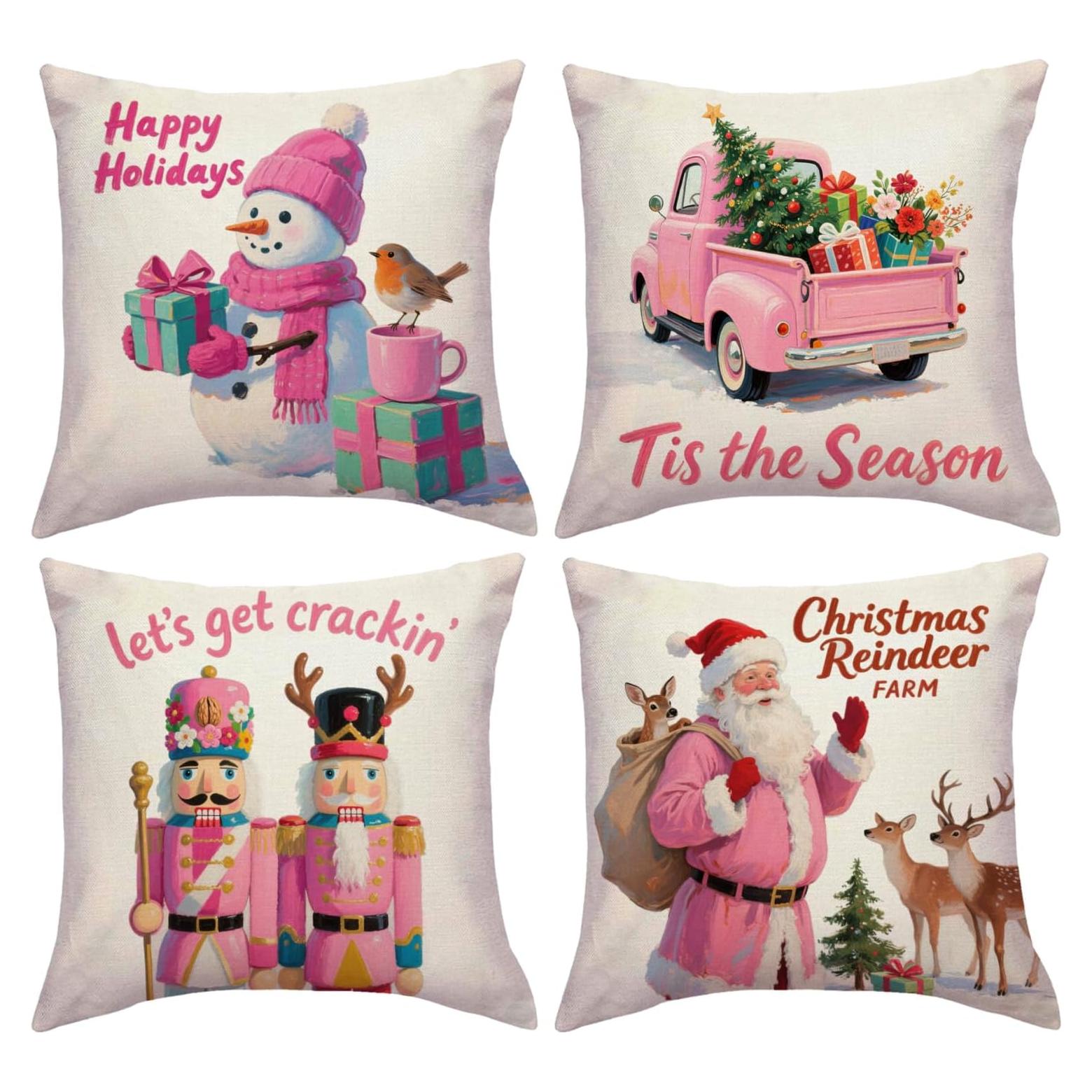 Fundas de Almohada Decorativas de Navidad JAERUE 45x45 cm - Paquete de 4