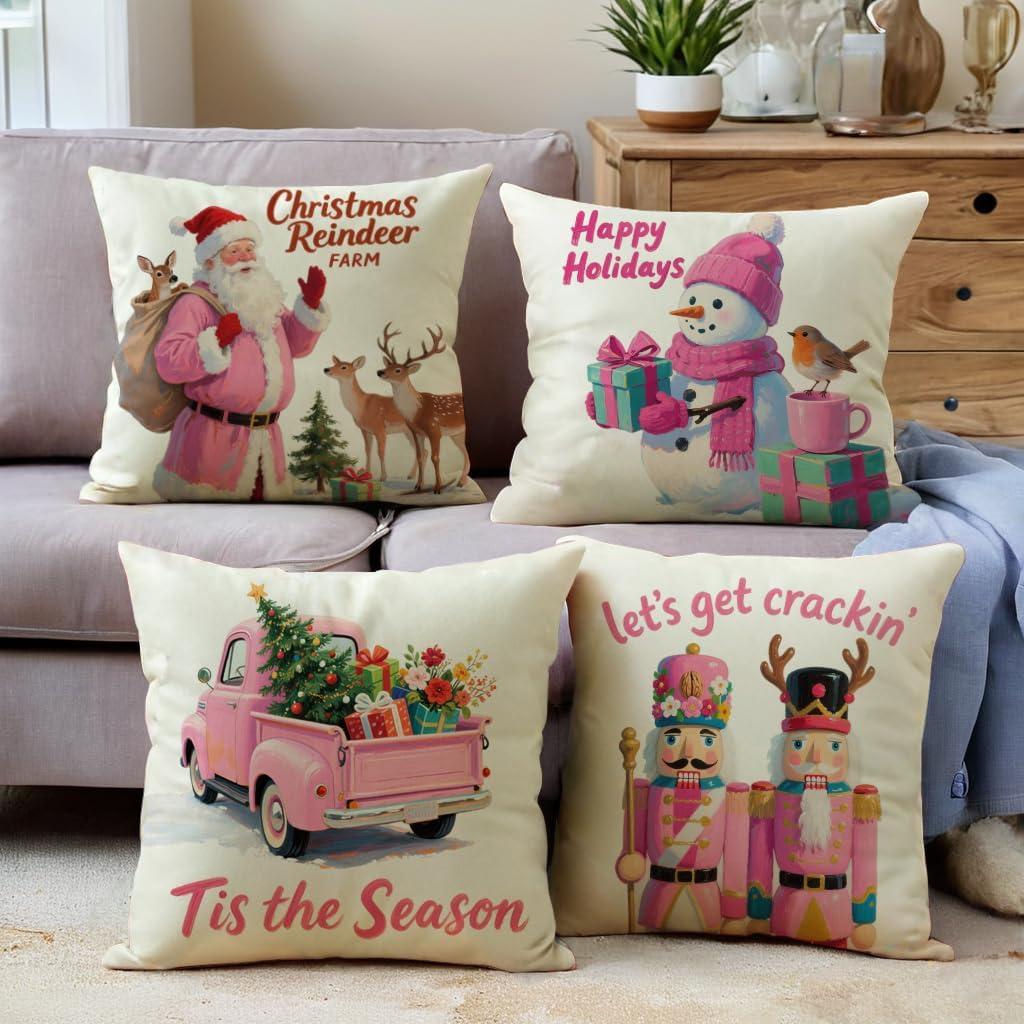 Fundas de Almohada Decorativas de Navidad JAERUE 45x45 cm - Paquete de 4