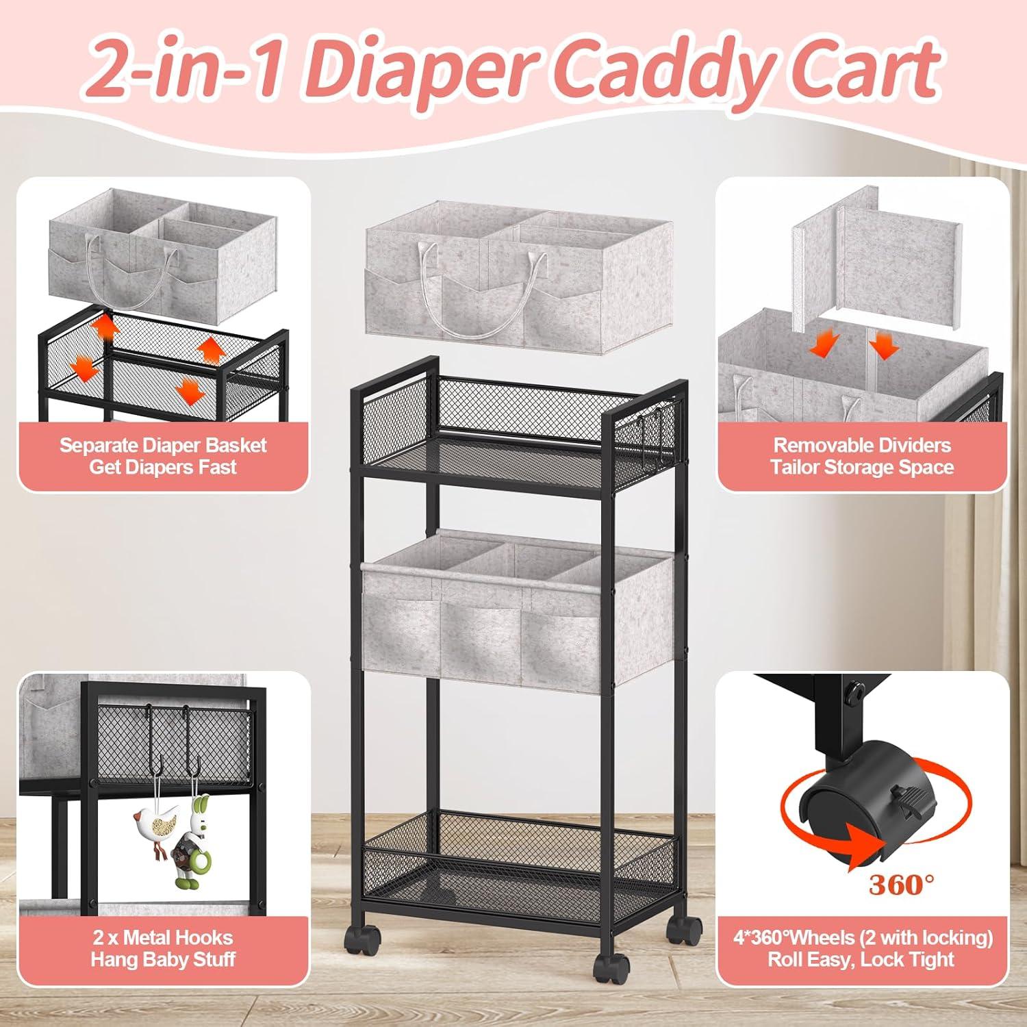 Carro Organizador de Pañales VEESUN 2 en 1 con Ruedas