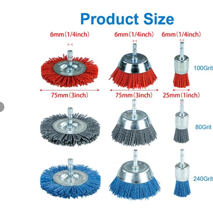 Juego de Cepillos Abrasivos de Nylon SALI 9 Piezas 3 Tamaños