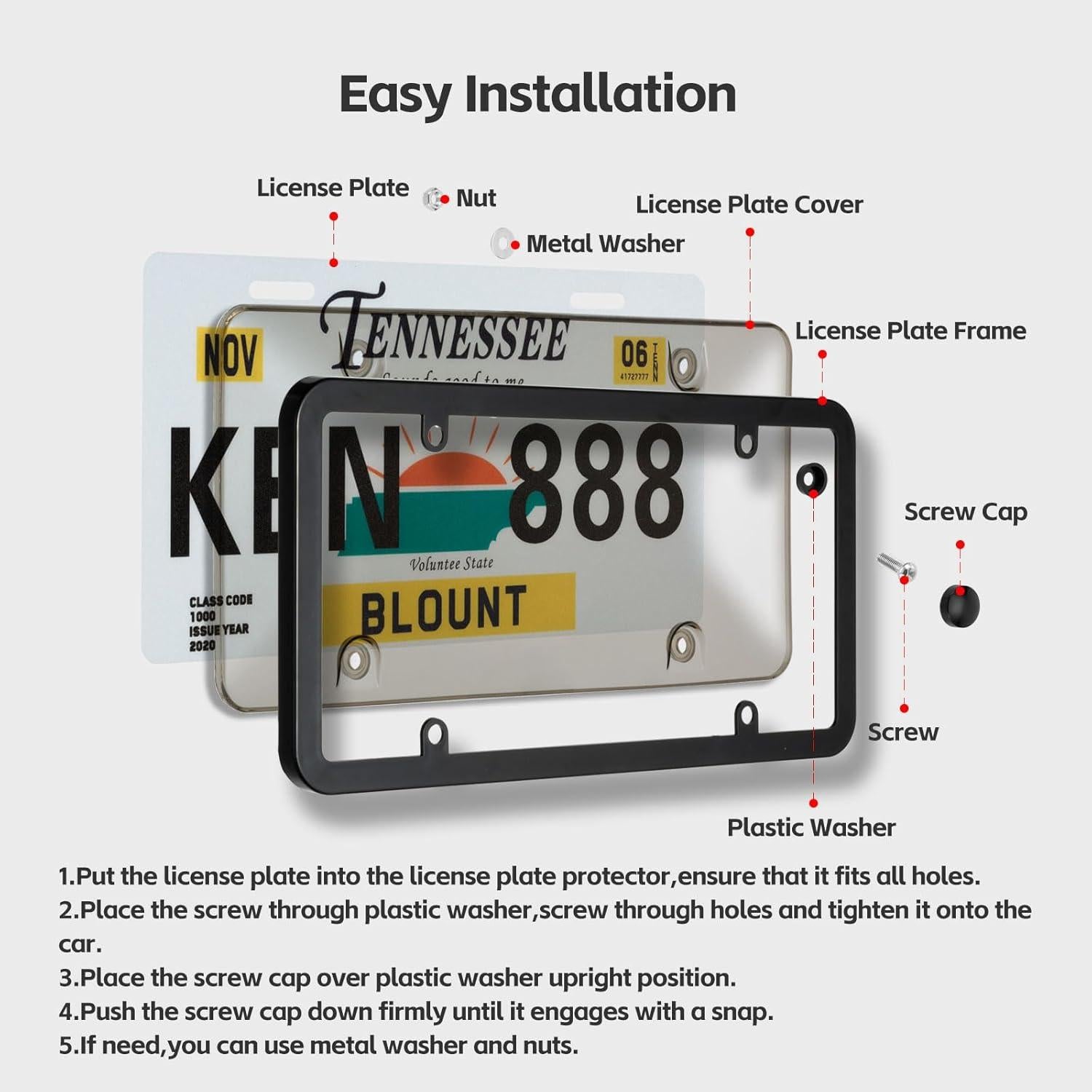 Cubierta y Marco de Placa de Licencia Tzuoen MX0001 Claro