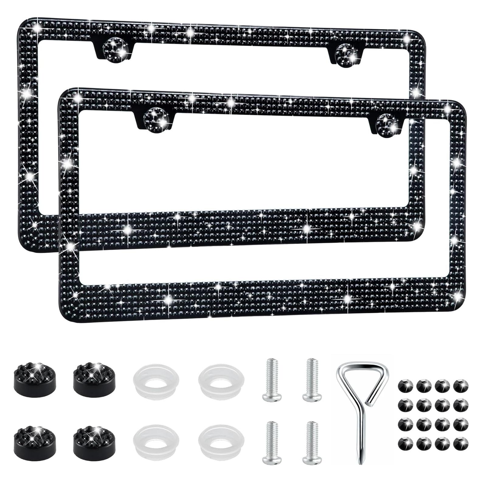 Marcos de Placas de Licencia GaRhomxy 2PCS Brillantes Negro