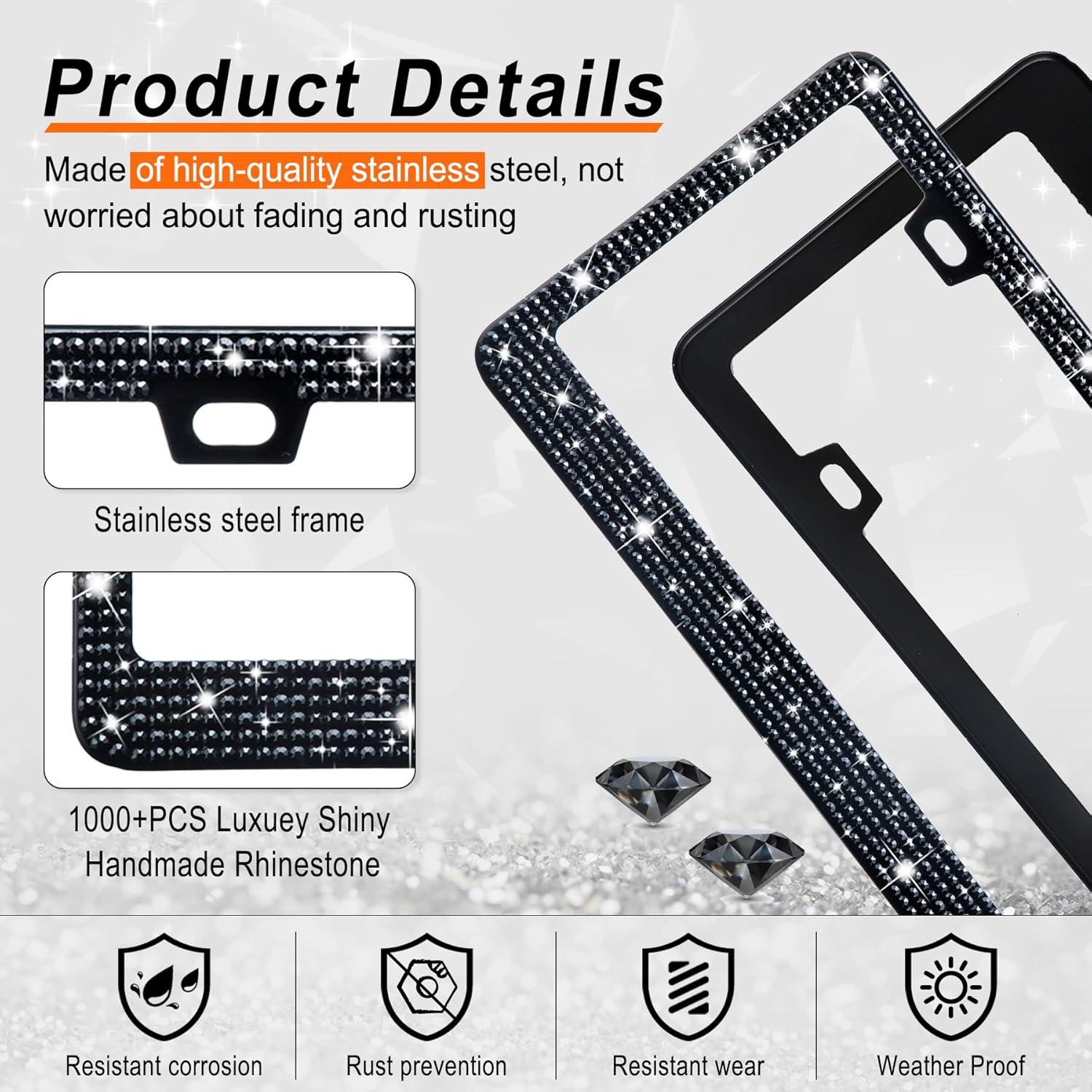 Marcos de Placas de Licencia GaRhomxy 2PCS Brillantes Negro