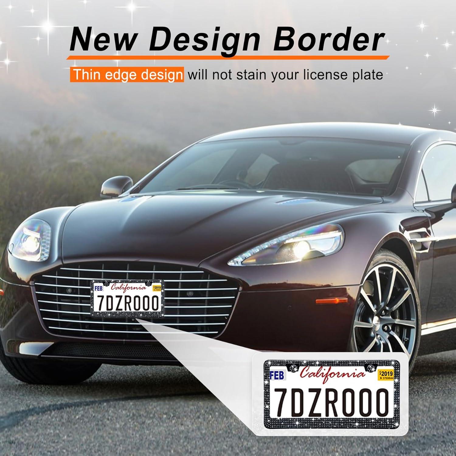 Marcos de Placas de Licencia GaRhomxy 2PCS Brillantes Negro