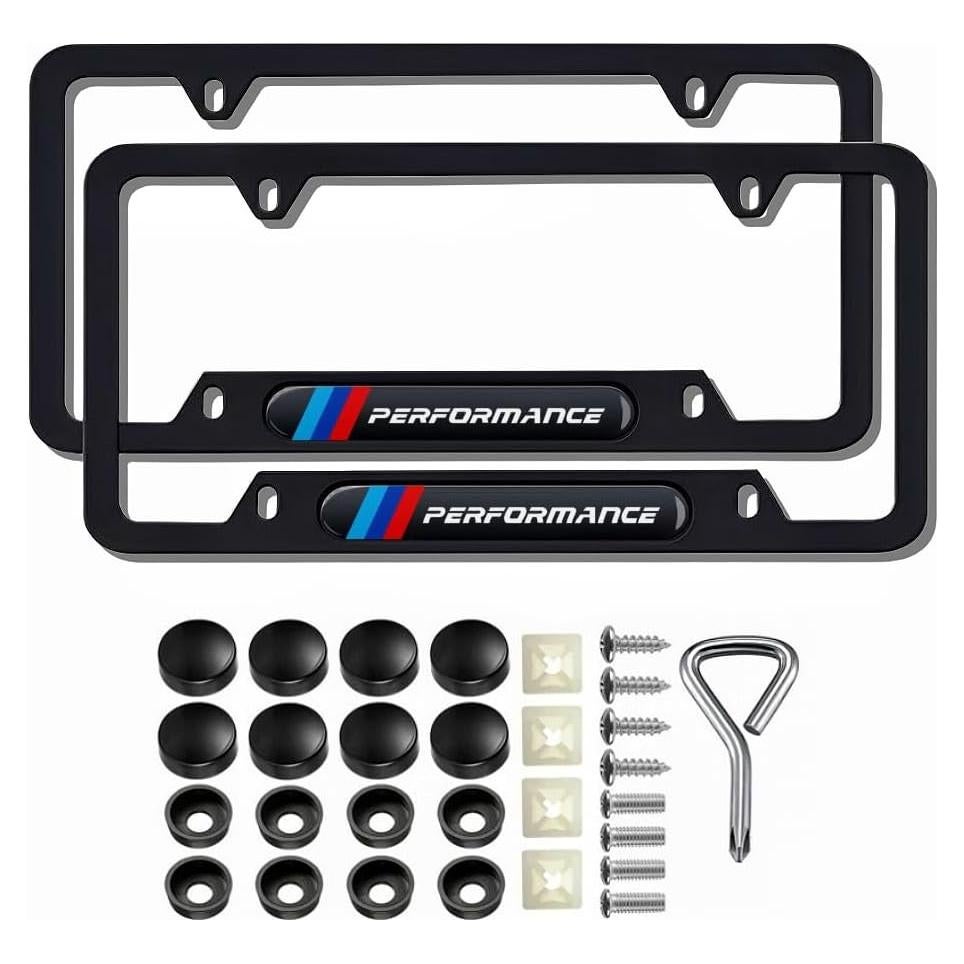 Juego de 2 Marcos de Placas de Licencia QOMAGO Aluminio Negro