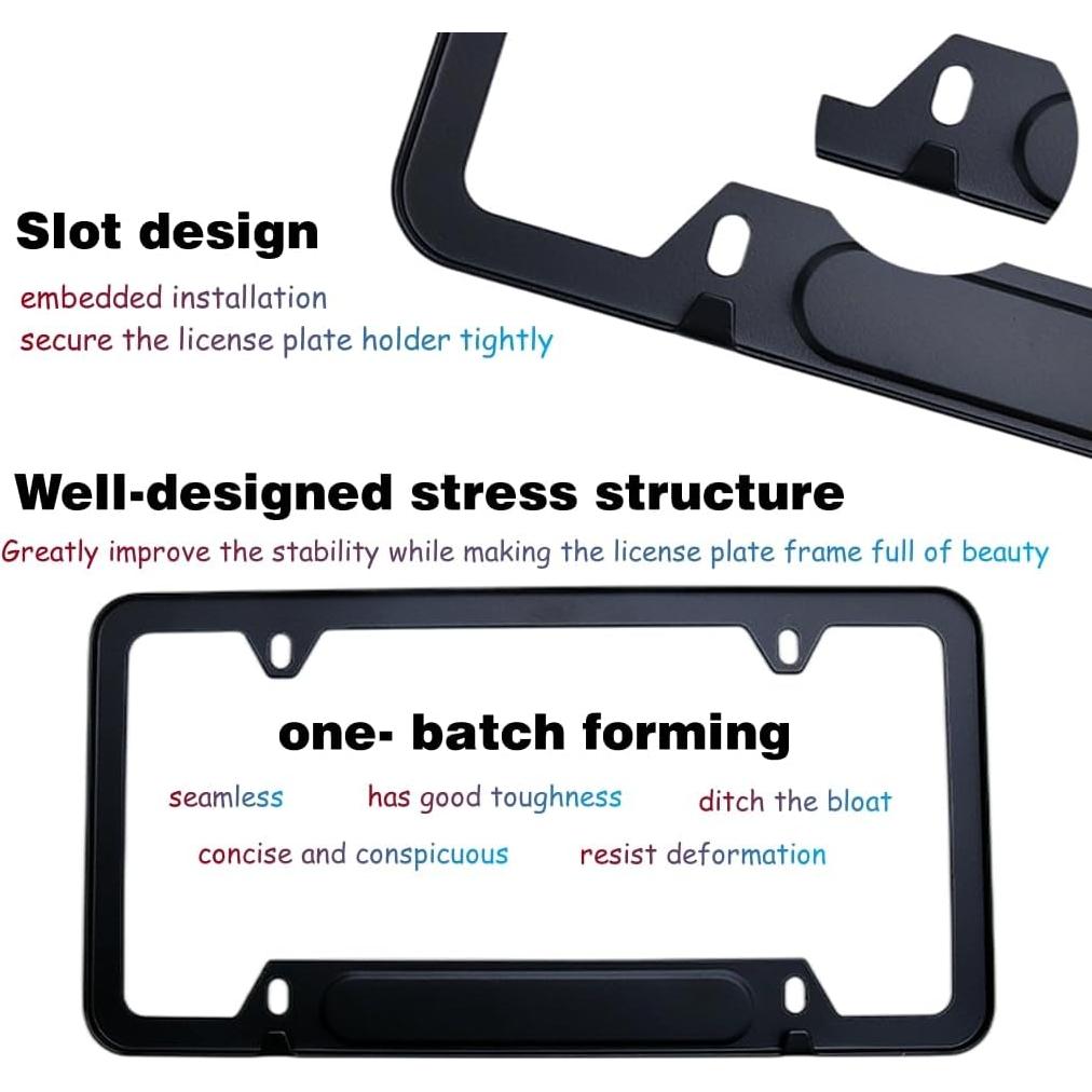 Juego de 2 Marcos de Placas de Licencia QOMAGO Aluminio Negro