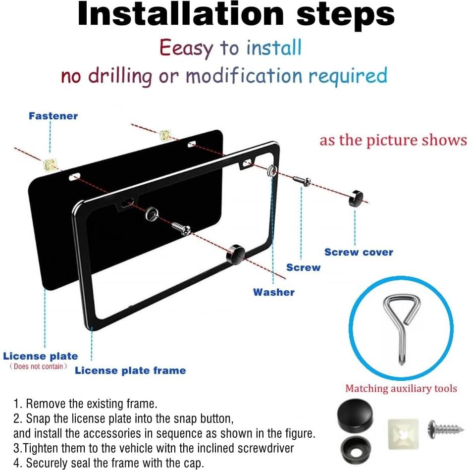 Juego de 2 Marcos de Placas de Licencia QOMAGO Aluminio Negro
