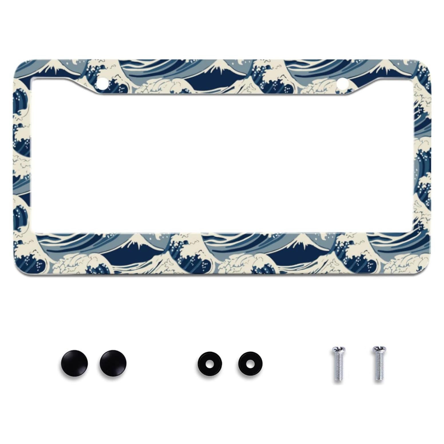 Marco de Placa de Licencia Omw2fyb Acero Inoxidable Olas 30.5x15.2cm