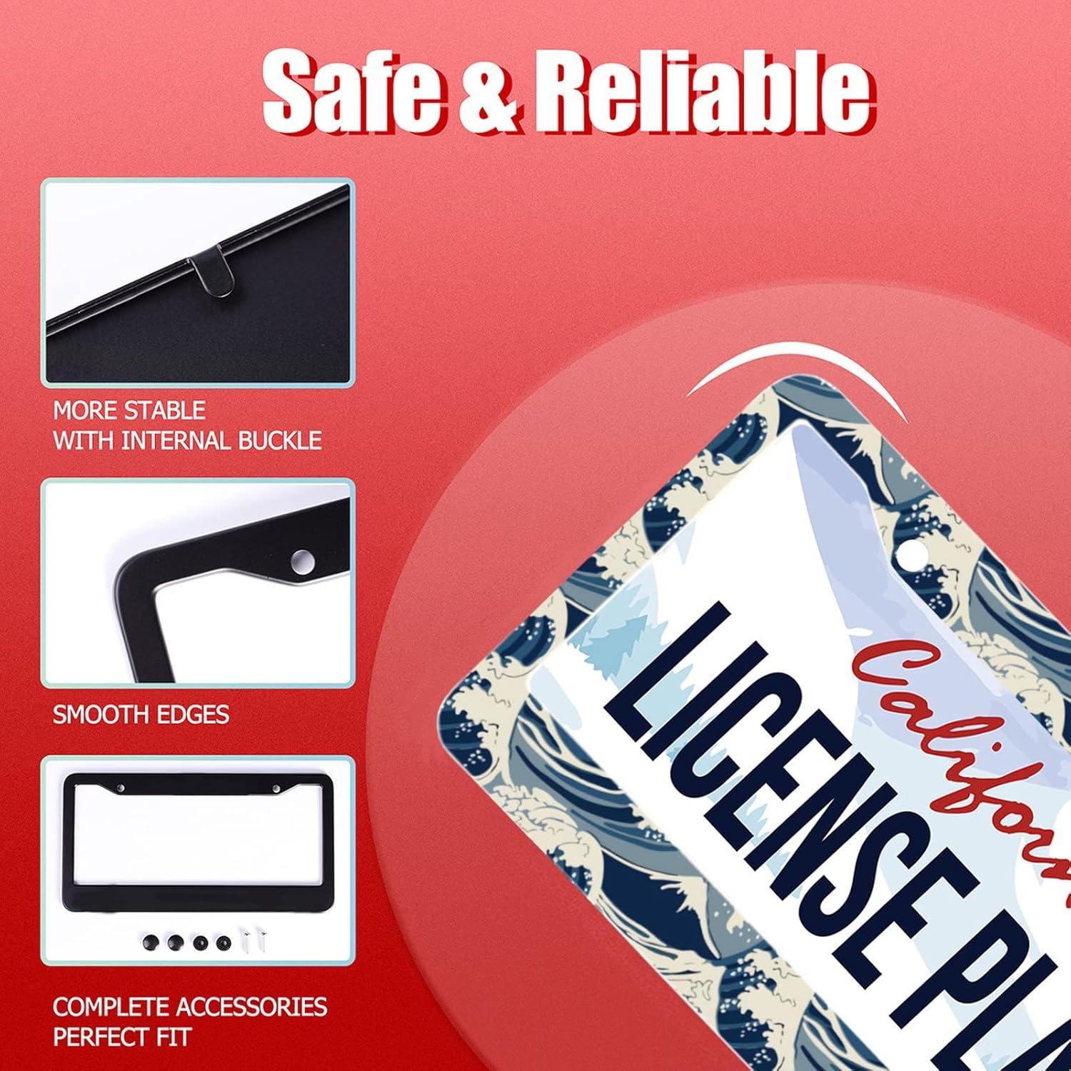 Marco de Placa de Licencia Omw2fyb Acero Inoxidable Olas 30.5x15.2cm