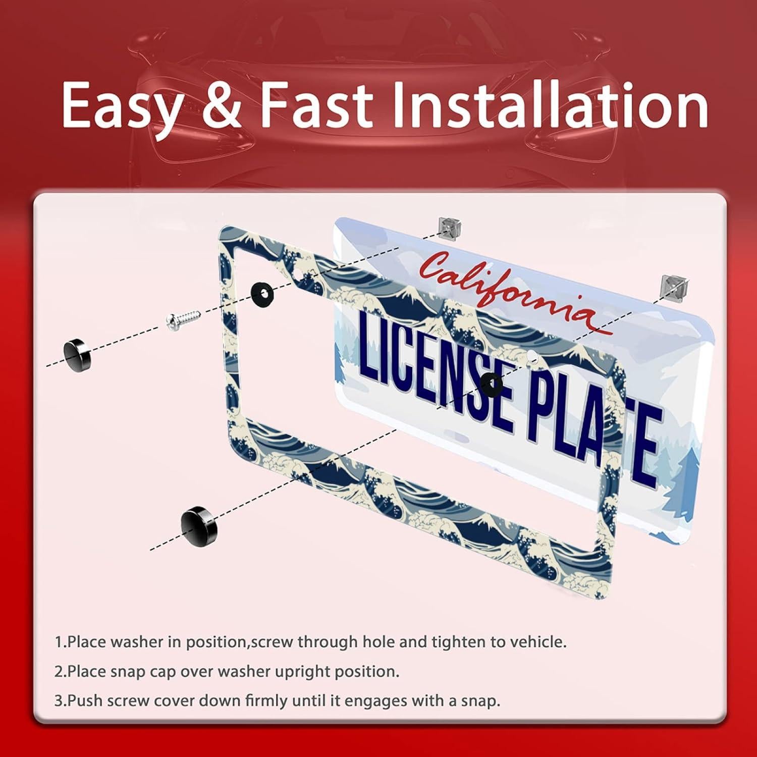 Marco de Placa de Licencia Omw2fyb Acero Inoxidable Olas 30.5x15.2cm