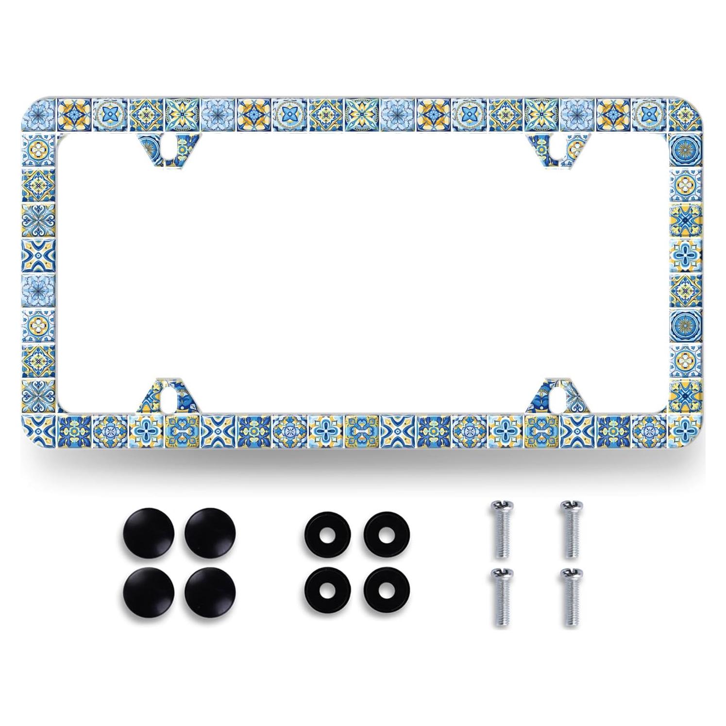 Marco de Placa de Licencia MUAWUOIK Azul Amarillo 31.2x16 cm