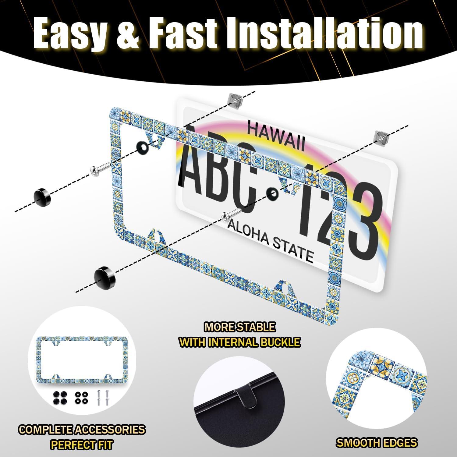 Marco de Placa de Licencia MUAWUOIK Azul Amarillo 31.2x16 cm