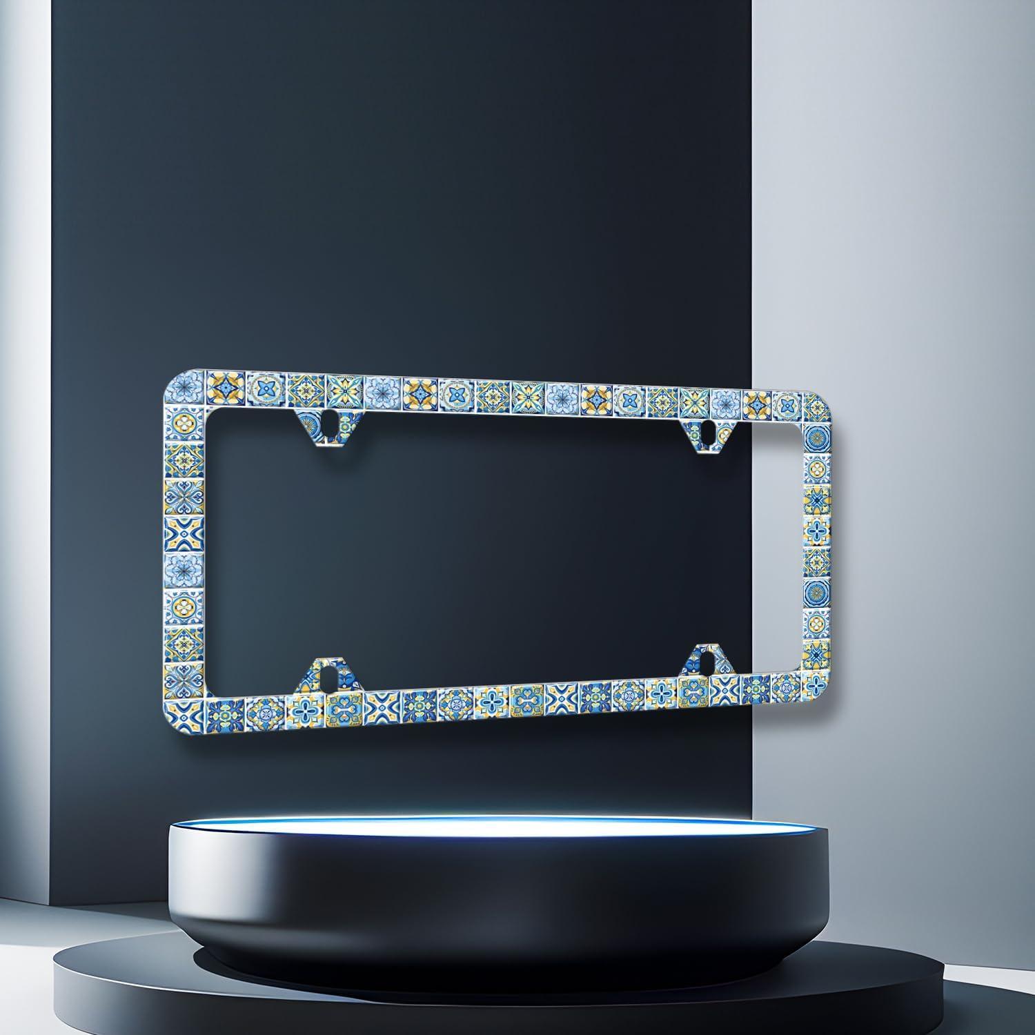 Marco de Placa de Licencia MUAWUOIK Azul Amarillo 31.2x16 cm