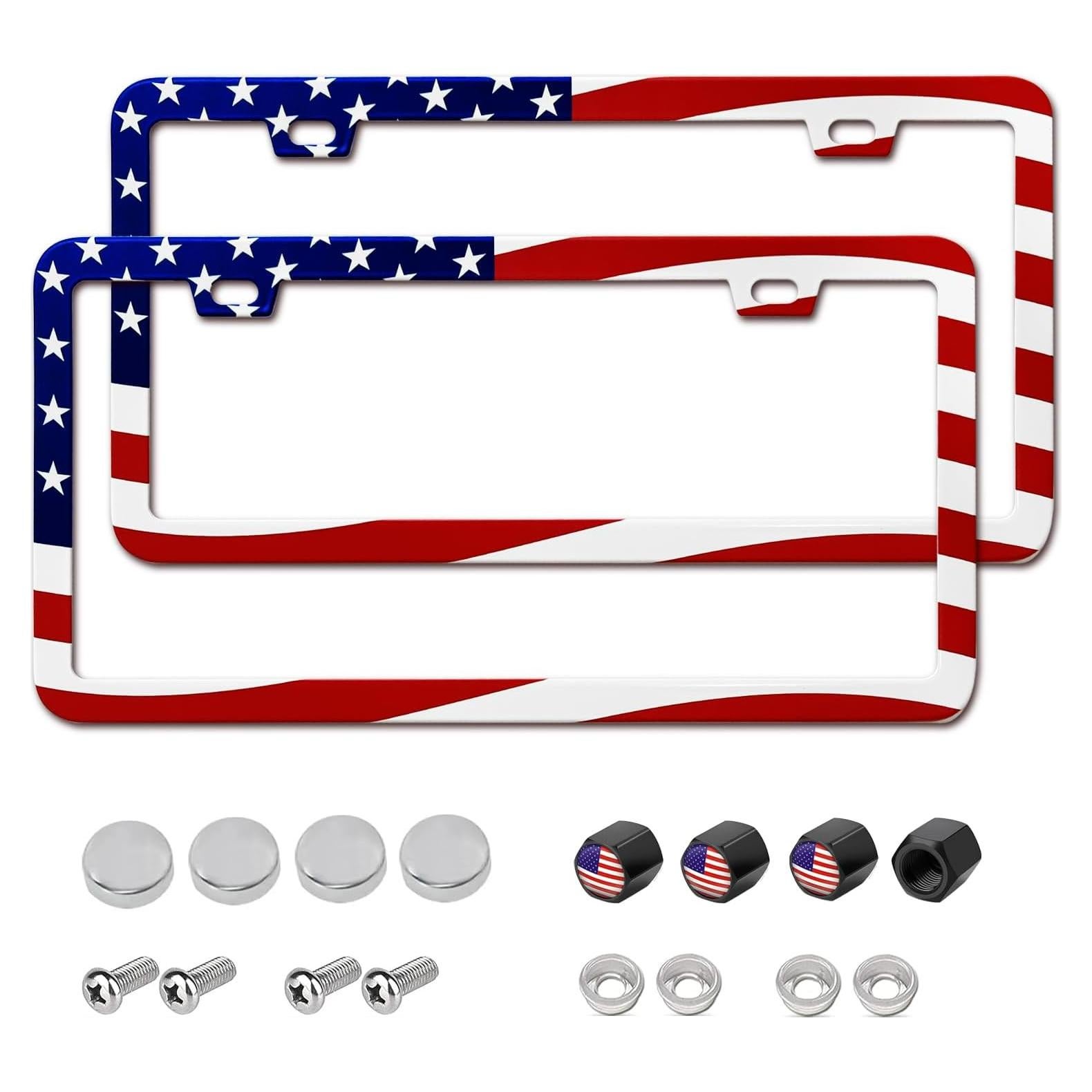 2 Marcos de Placa de Licencia Aluminio Yogrvner Bandera Americana