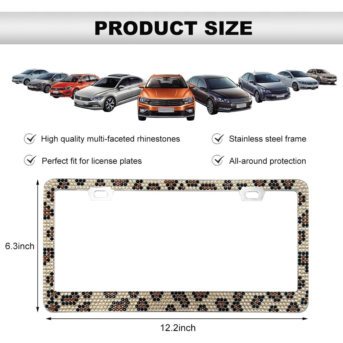 Marco de Placa de Licencia Brillante DXNQ Leopardo Acero Inoxidable