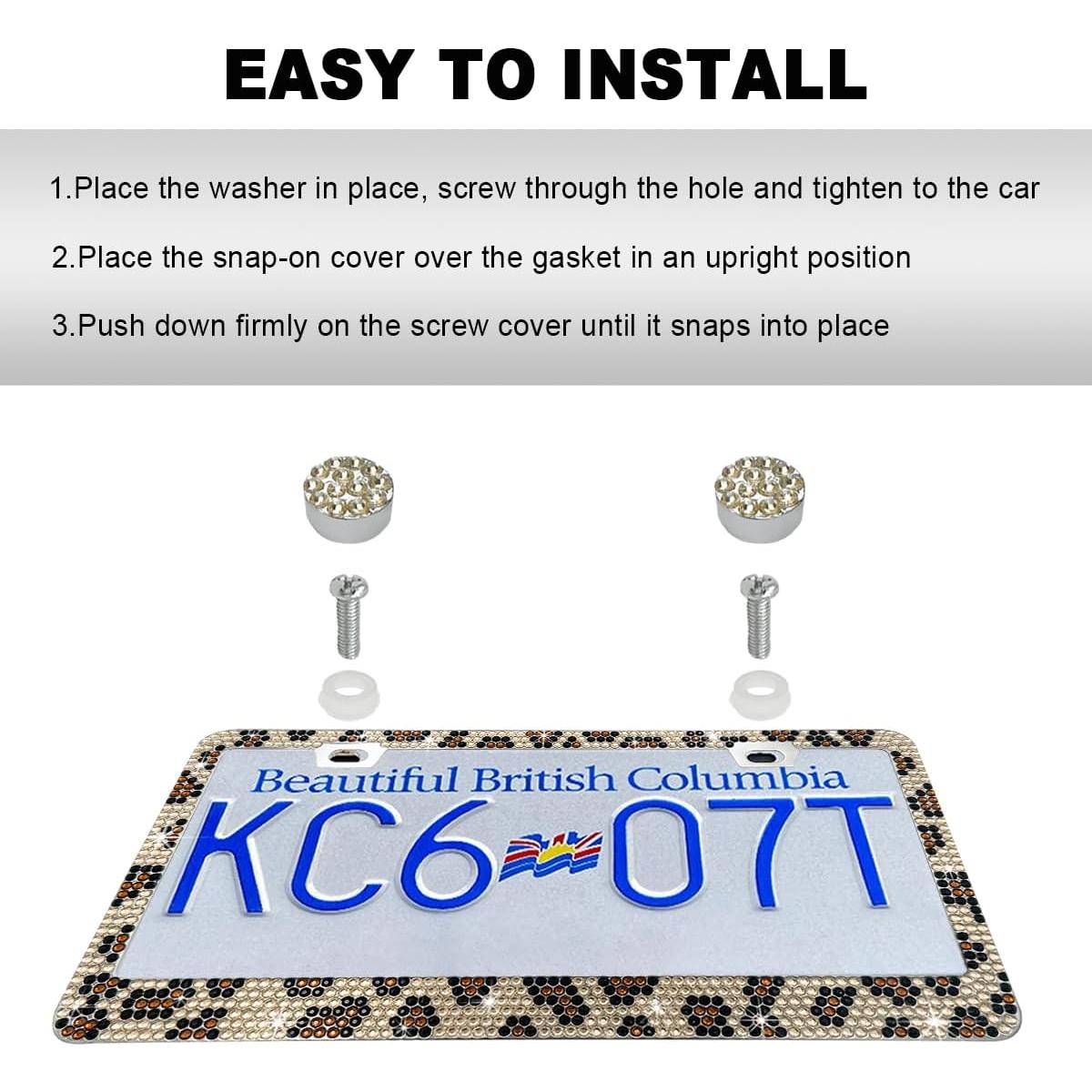 Marco de Placa de Licencia Brillante DXNQ Leopardo Acero Inoxidable