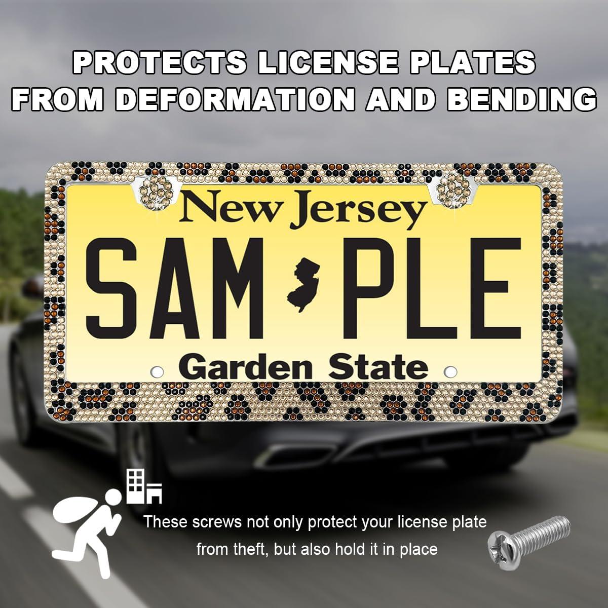 Marco de Placa de Licencia Brillante DXNQ Leopardo Acero Inoxidable